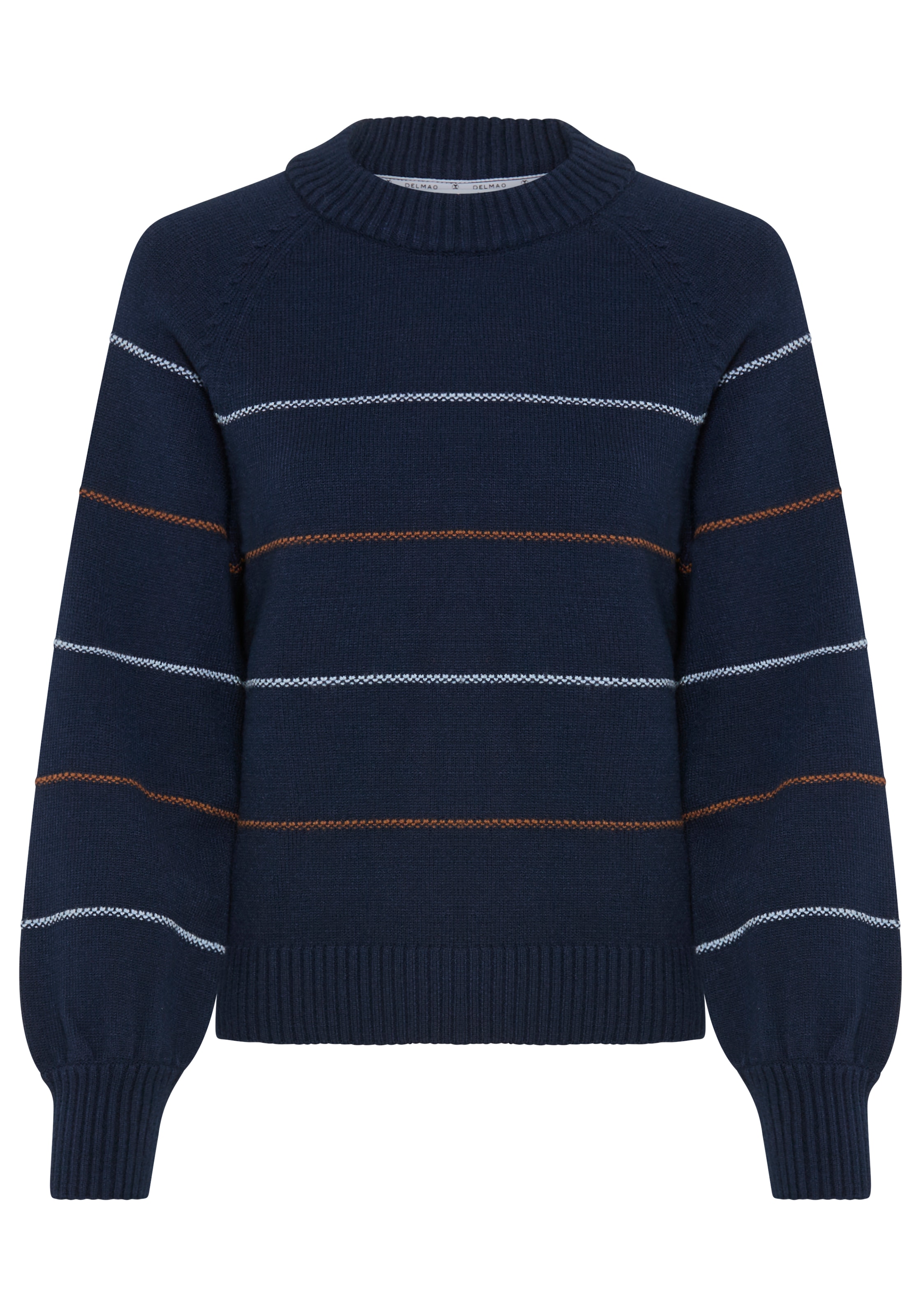 DELMAO Streifenpullover mit zarten Streifen und Rundhals