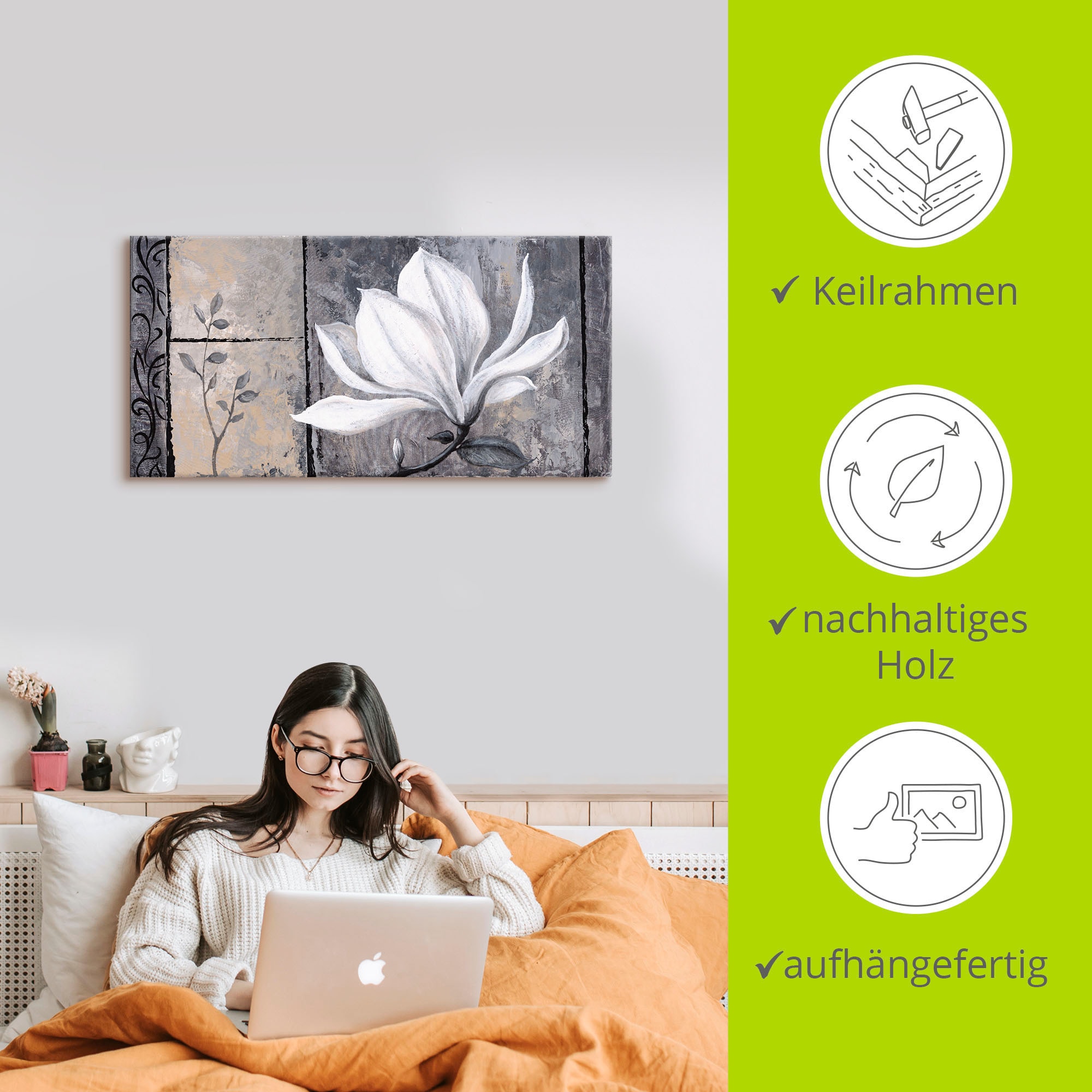 Artland Tableau sur toile »Klassische Magnolie« 1 cuis tlg. auf Holzrahmen gespannt