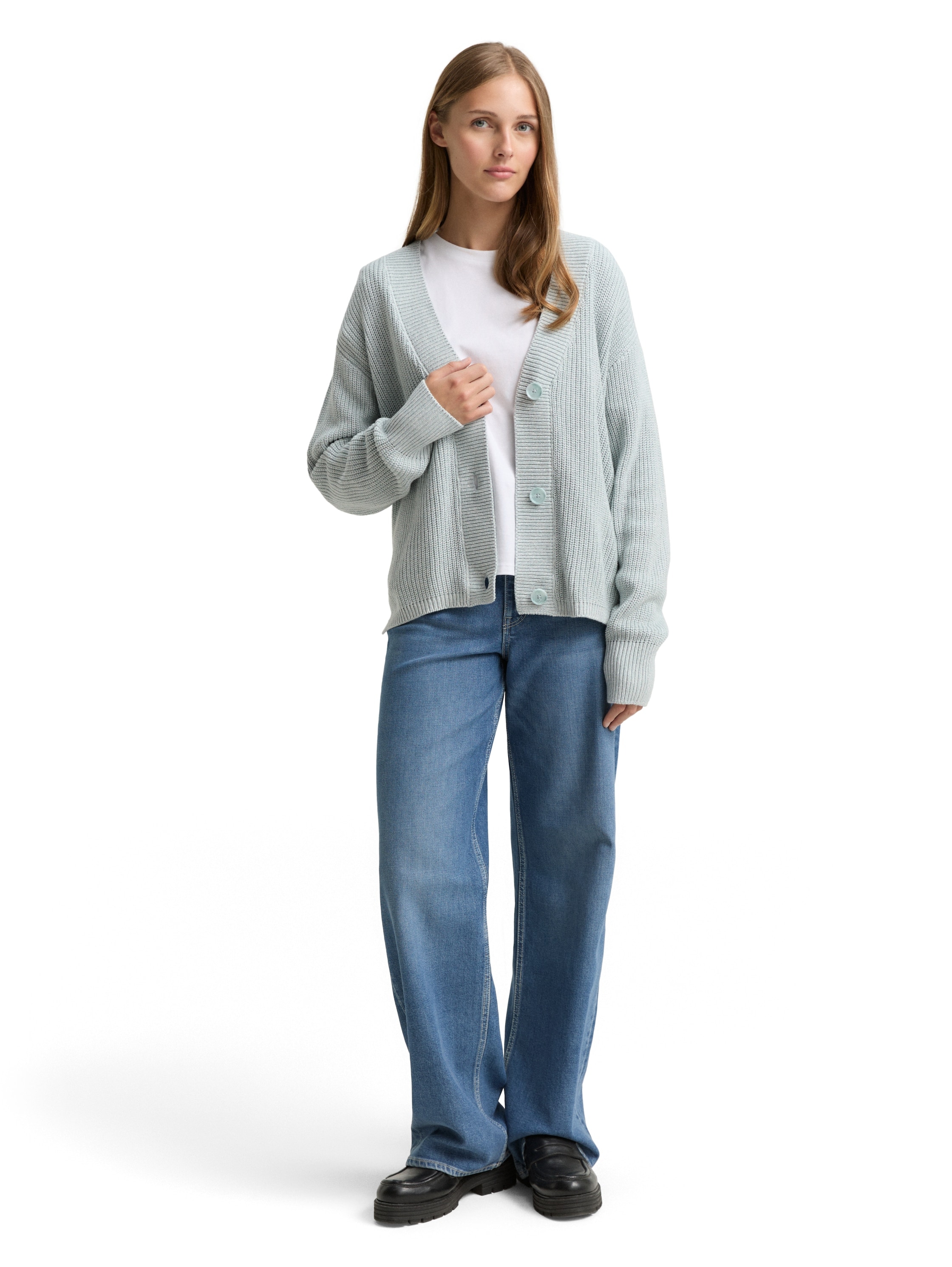 TOM TAILOR Denim Cardigan avec structure tricotée et patte de boutonnage