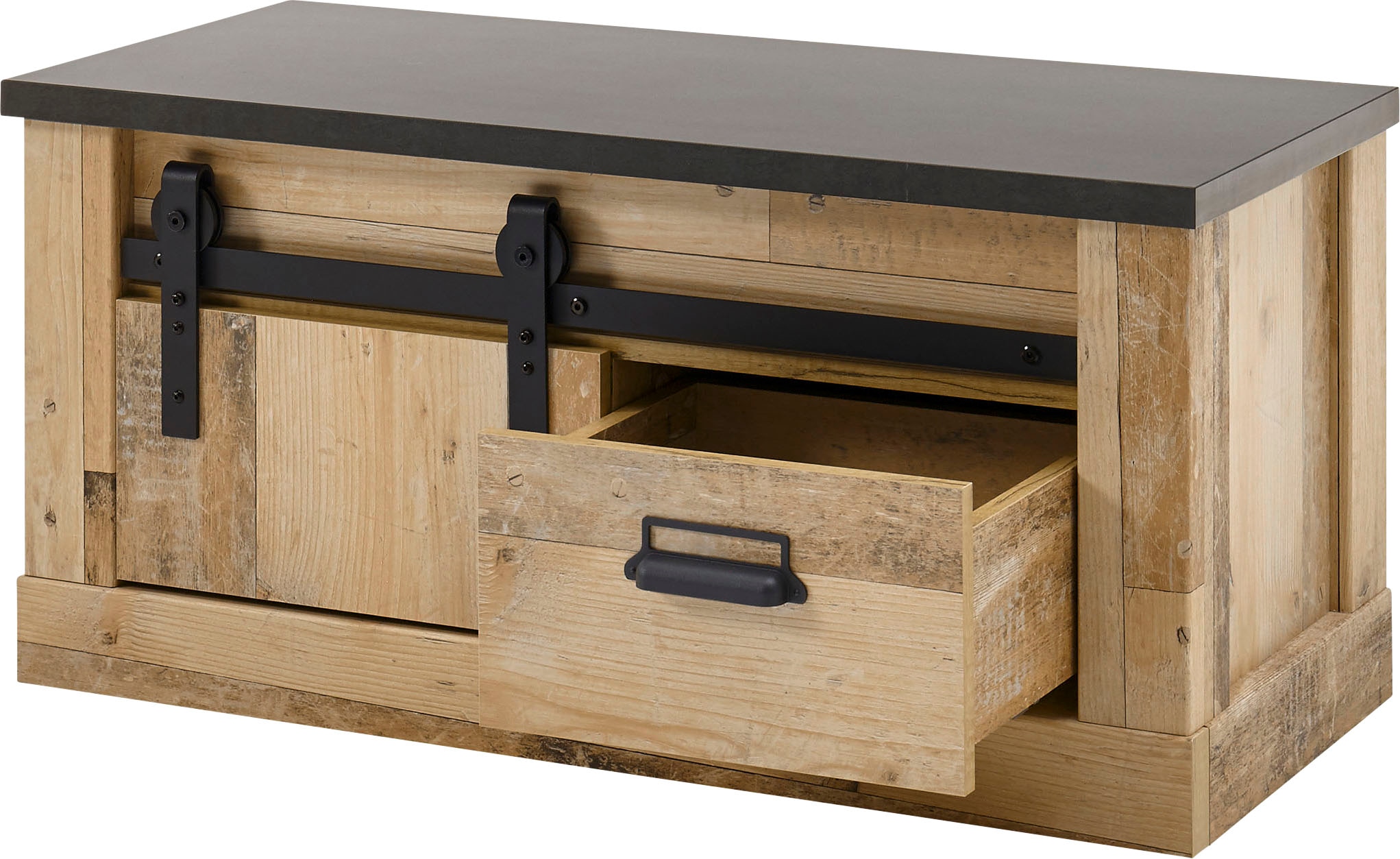 Home affaire Sitzbank »SHERWOOD« modernes Holz Dekor, mit Scheunentorbeschlag aus Metall, Breite 93 cm