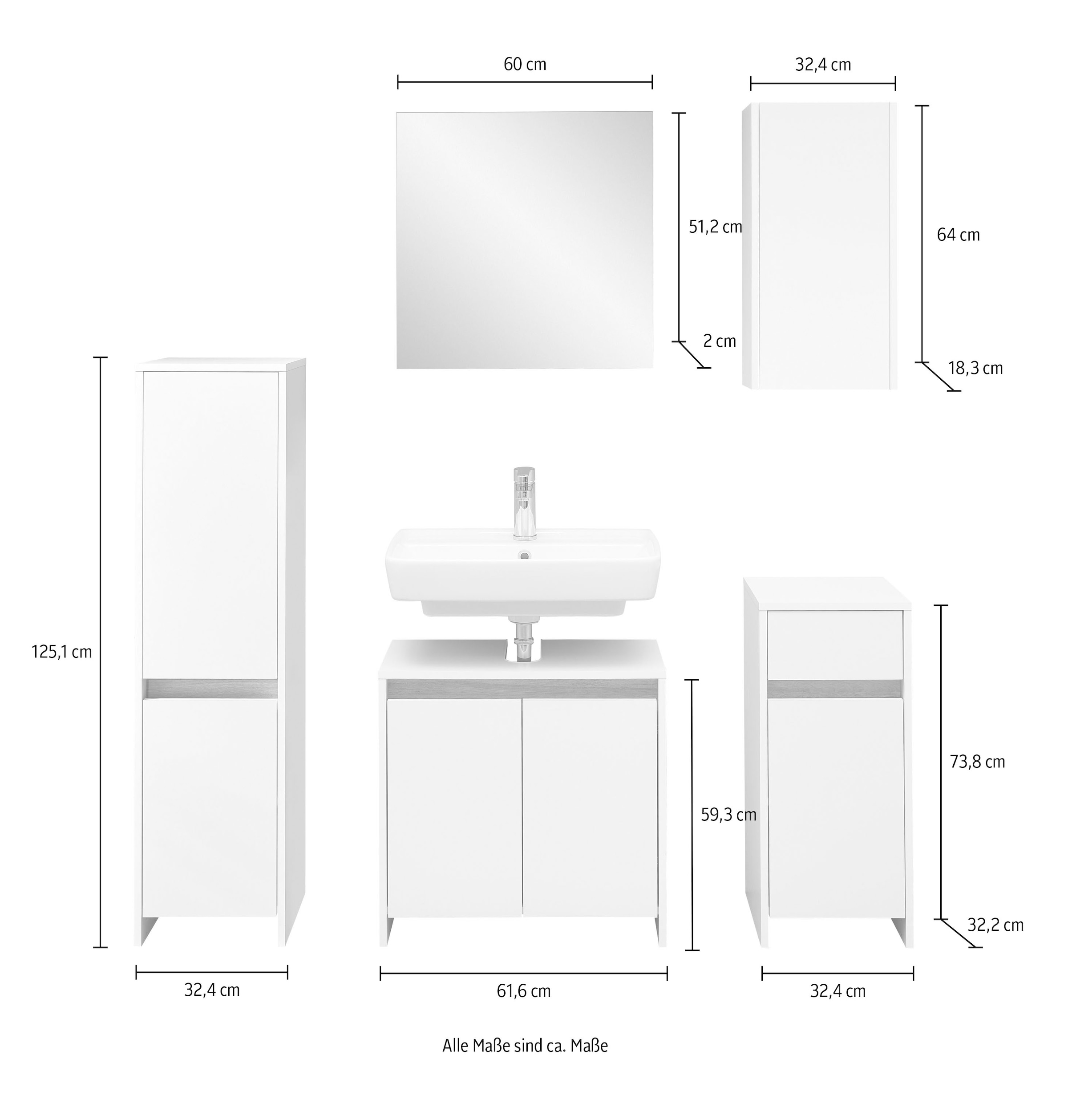 Saphir Ensemble de meubles de salle de bain »Quickset 100, 5-teilig, mit Holzeinlegeböden, 94cm breit« 5 cuis tlg.