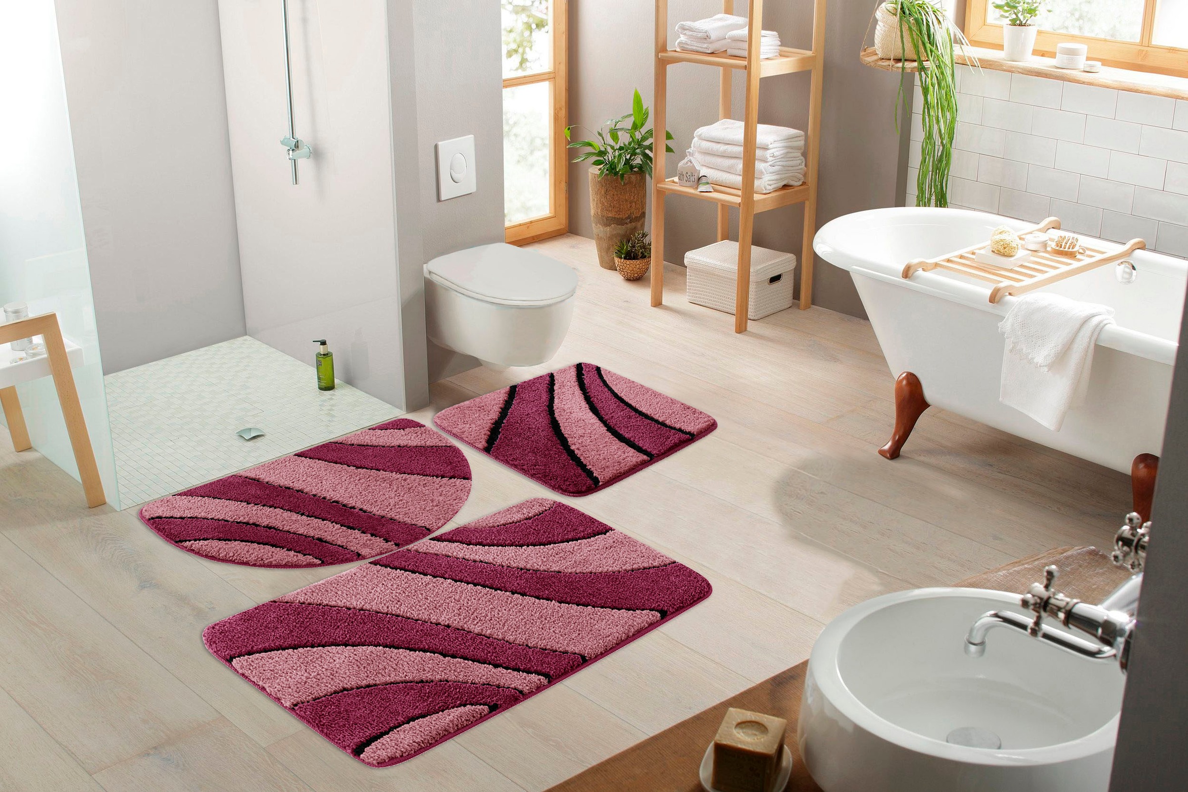 my home Badematte »Anna, Badvorleger, Badezimmer Teppich« Höhe 16 mm rutschhemmend beschichtet fussbodenheizungsgeeignet | schnell trocknend Badteppich, Hoch Tief Effekt, Modern, Weich, Wellen