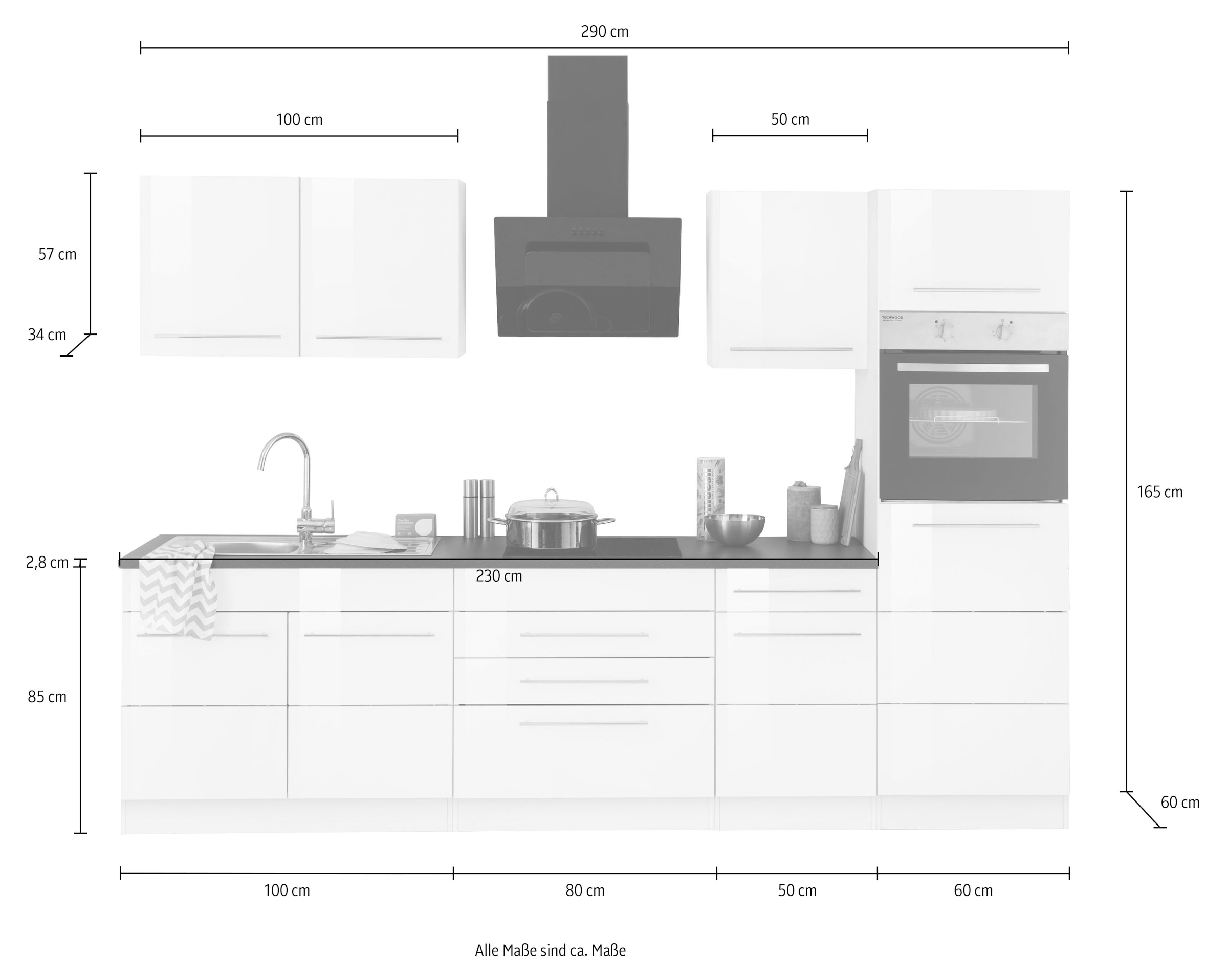 KOCHSTATION Kitchenette »KS-Trient« largeur 290 cm, avec ou sans appareils électriques, avec plan de travail