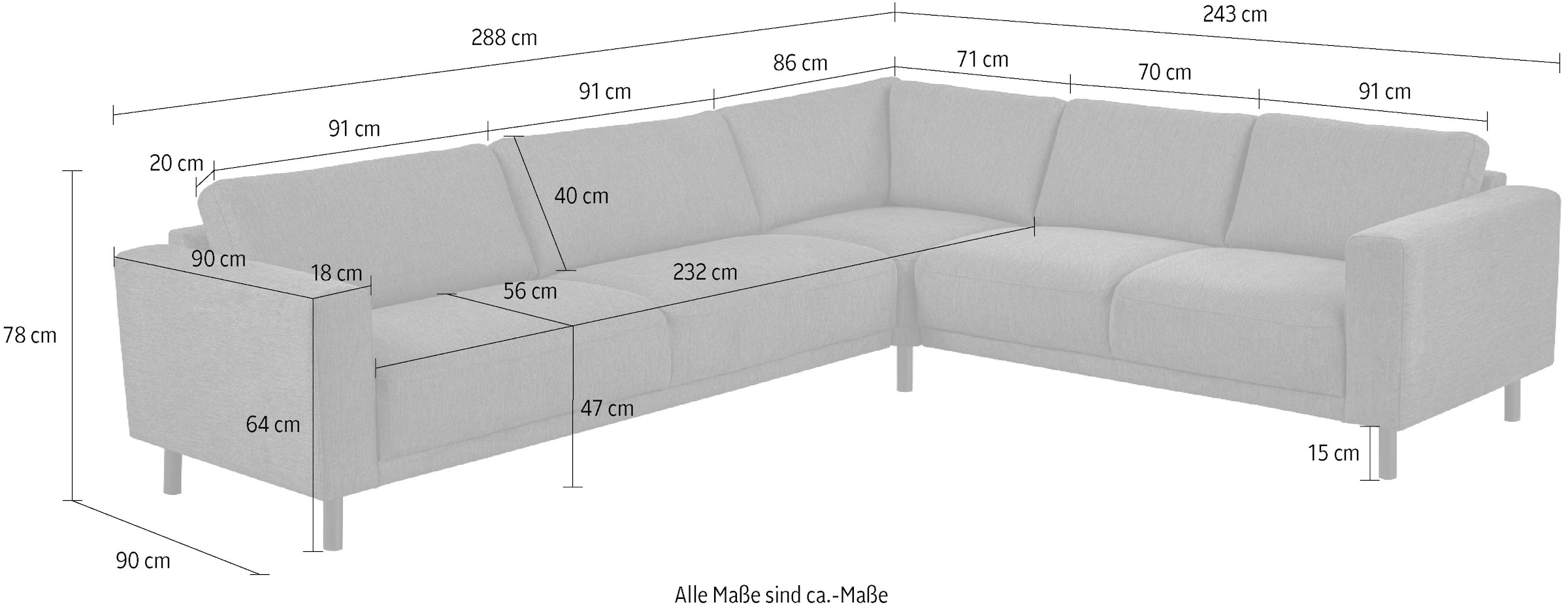 GOODproduct Canapé d'angle »Sveeva, L-Form, B.288 cm, schwarze Metallfüsse« tissu tissé durable, avec suspension ondulée, plusieurs couleurs