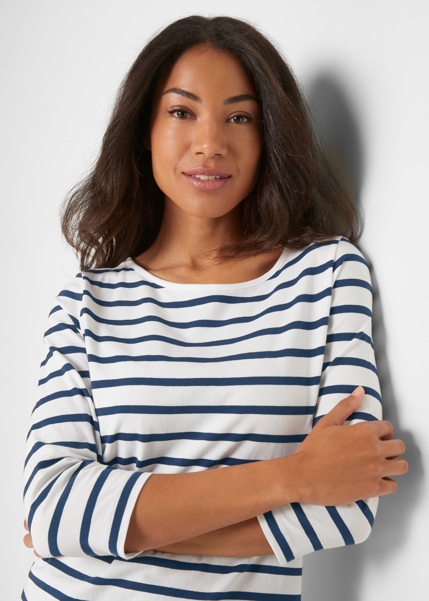 bonprix Langarmshirt mit 3/4-Ärmeln, aus Baumwoll-Stretch, Loose Fit, im Casual-Stil