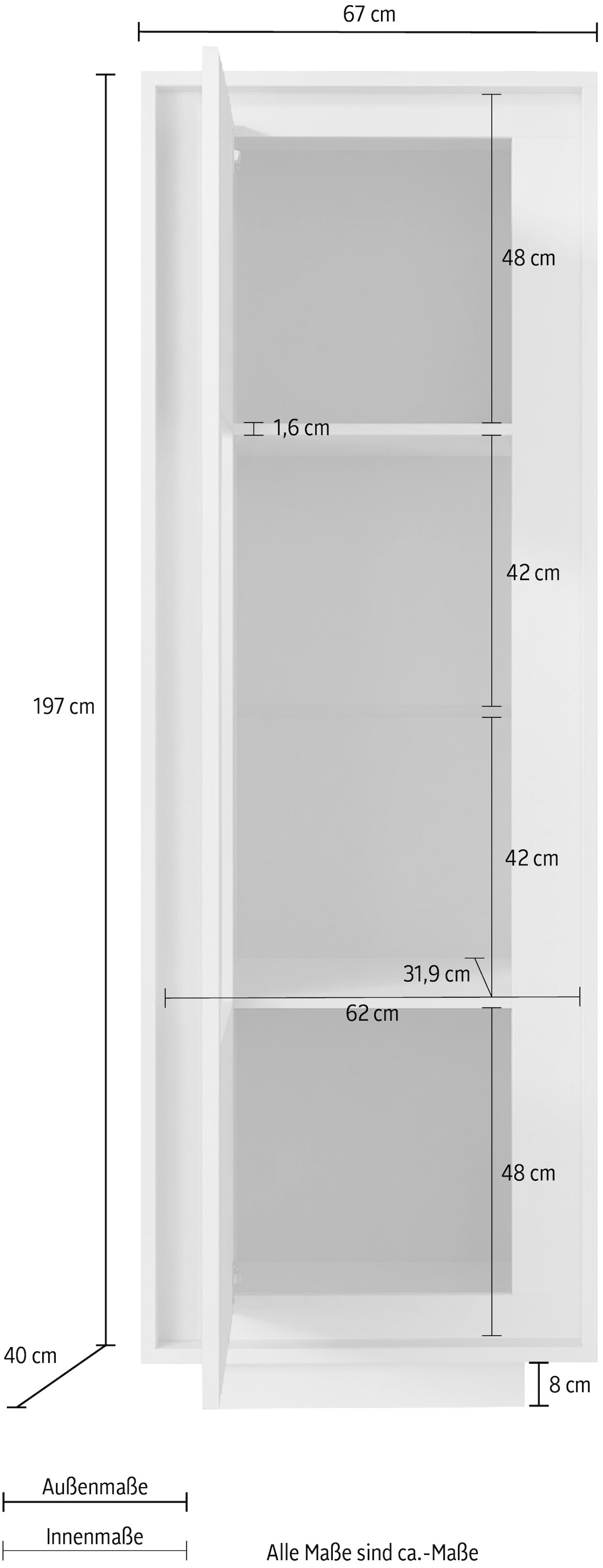 Home affaire Vitrines »Sky, B/H 67/197 cm, Vitrinenschrank/Standvitrine/Glasvitrine, 1 Tür« Fermeture douce, corps et façade épais de 22 mm, aspect cadre