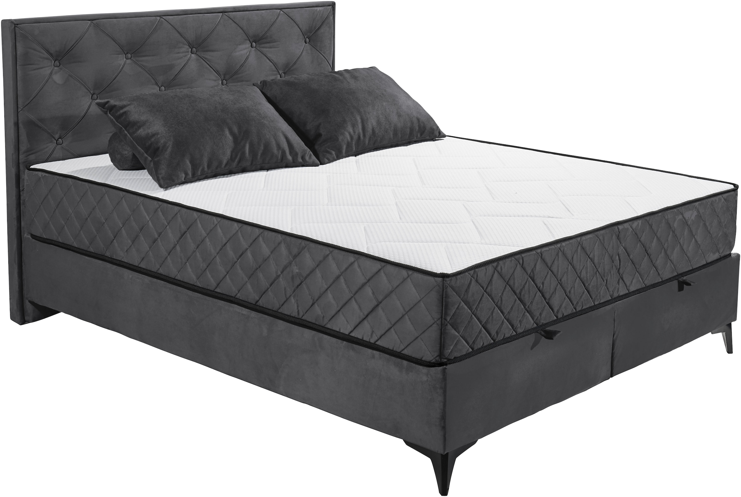 ED EXCITING DESIGN Lit de boxe »Monroe inkl. Bettkasten, erhältlich in den Breiten 160cm & 180cm« matelas duo - côté ferme avec natte de coco