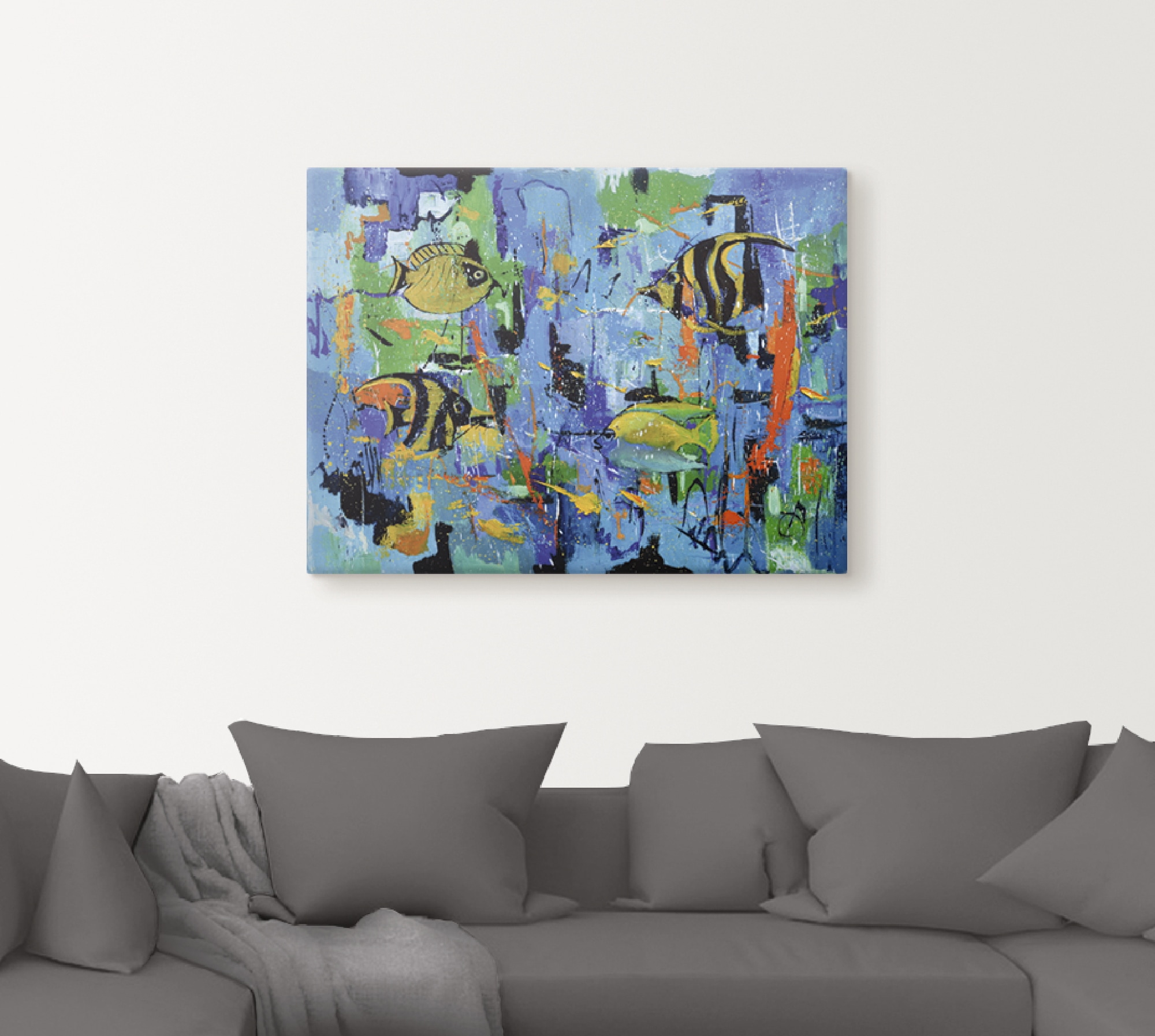 Artland Tableau sur toile »Abstrakt Fische Blau« 1 cuis tlg. auf Keilrahmen gespannt