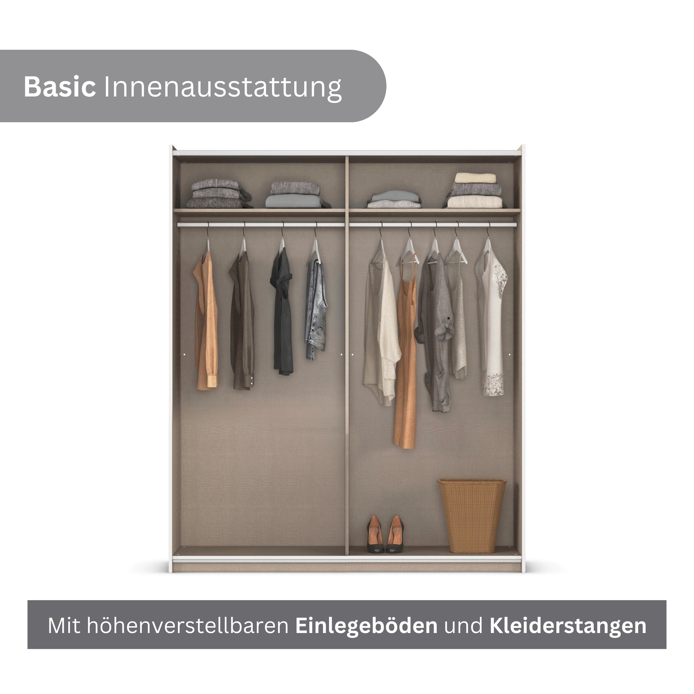 rauch Schwebetürenschrank »Kleiderschrank Drehtürenschrank Schrank Garderobe KRONACH« in 3 Ausstattungen BASIC/CLASSIC/PREMIUM, Breiten 131/175/218/261 cm,  optional ohne, mit 1 oder 2 Spiegel, viel Stauraum MADE IN GERMANY