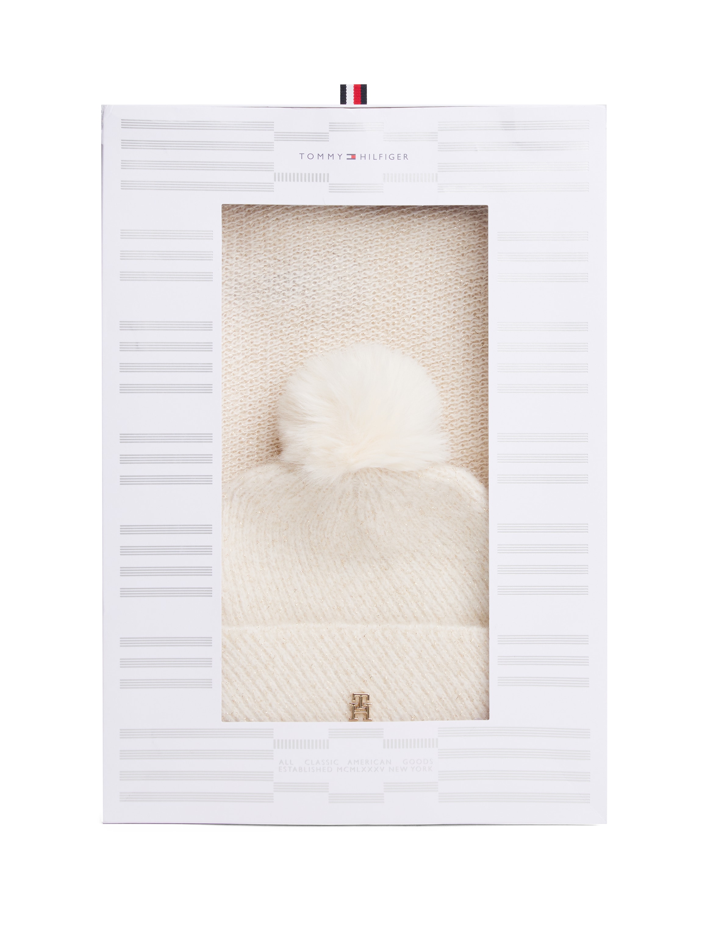 Tommy Hilfiger Beanie »POM POM LUREX« in Geschenkbox, Set aus Mütze und Schal