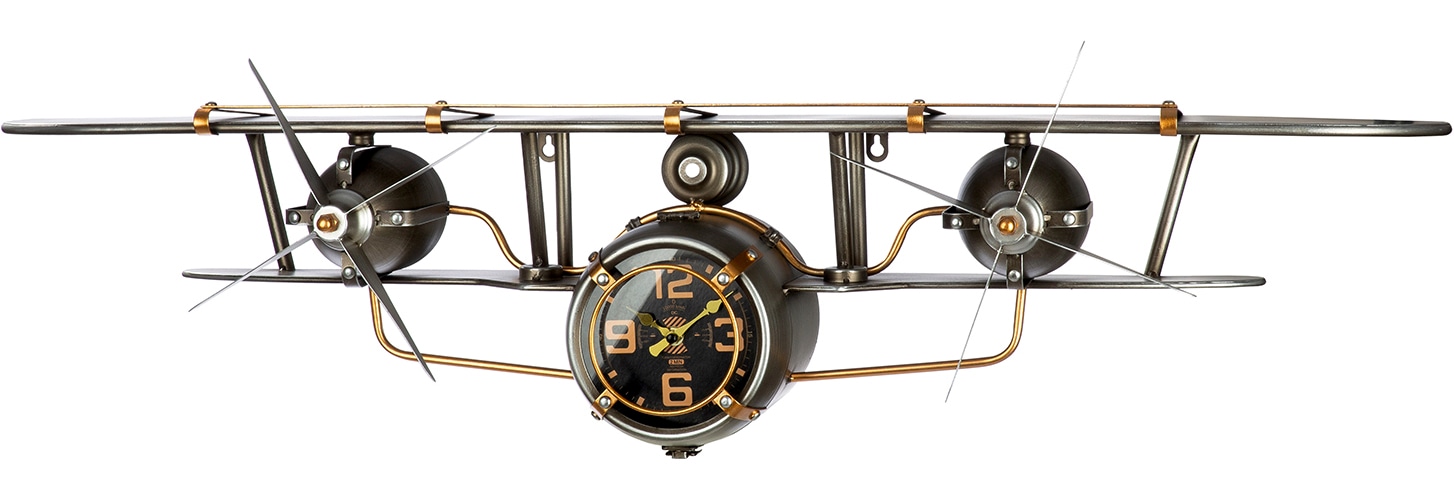 GILDE Wanduhr »Wanduhr Flugzeug  silberfarben« Regal, Wanduhr, Flugzeug, Uhr, Ablage, Wohnzimmer, Geschenkidee