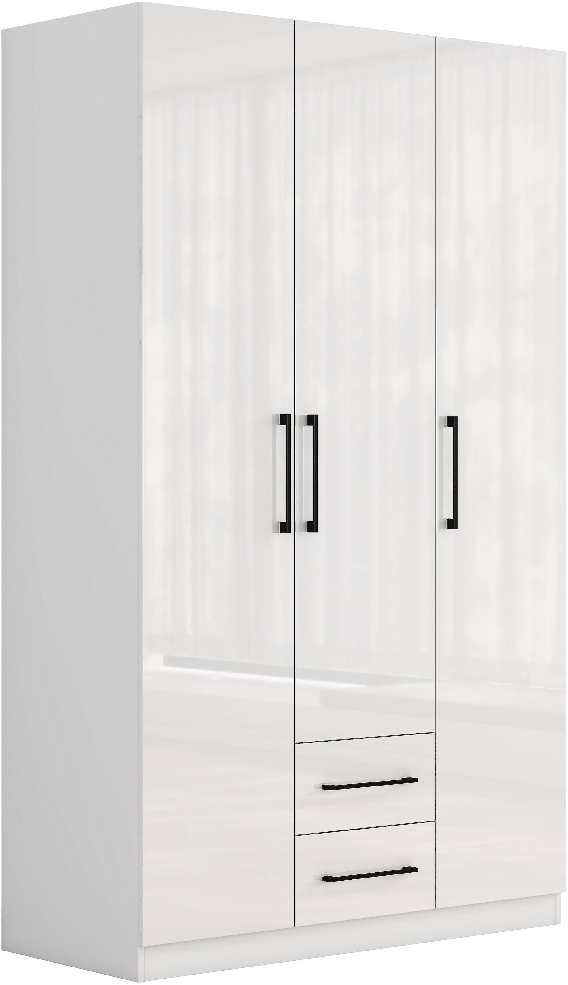 GOODproduct Armoires à vêtements »Sylt Schlafzimmerschrank Garderobe Schrank hochglanz« Poignées métalliques haut de gamme noires,  Armoire à portes tournantes avec aménagement intérieur parfait, largeur 120cm