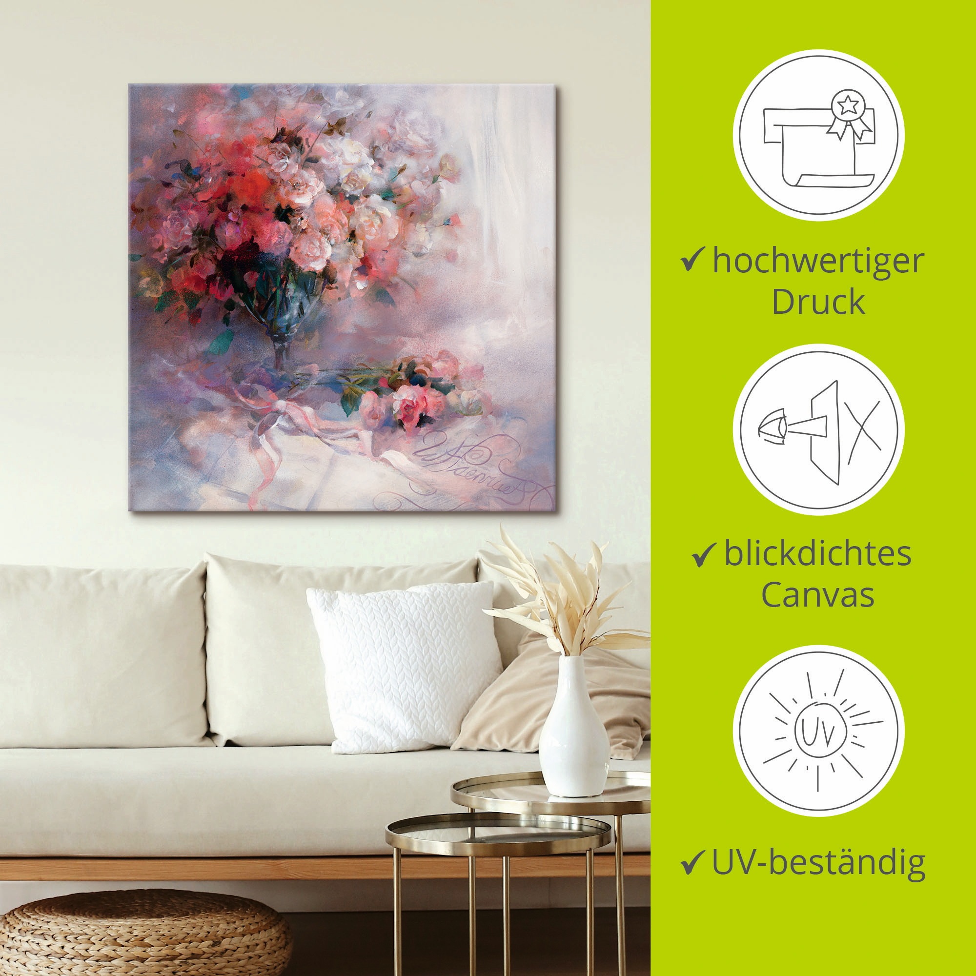 Artland Leinwandbild »Rosenstrauss« Blumen 1 Stk. tlg. auf Holzrahmen gespannt