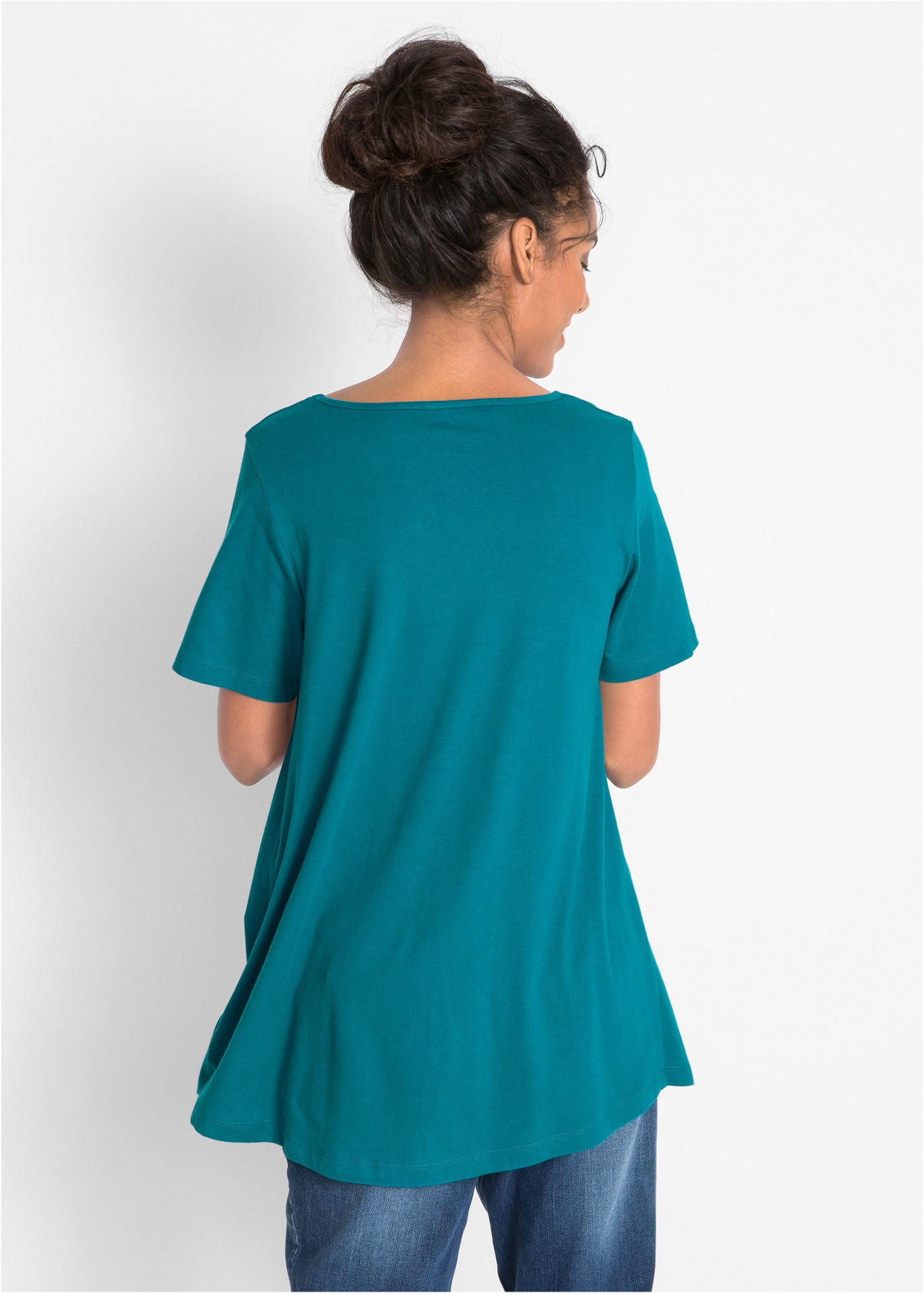 bonprix T-shirt »T-Shirt in A-Linien-Form, kurzarm« A-Linie, Kurzarm, aus Baumwolle und Viskose