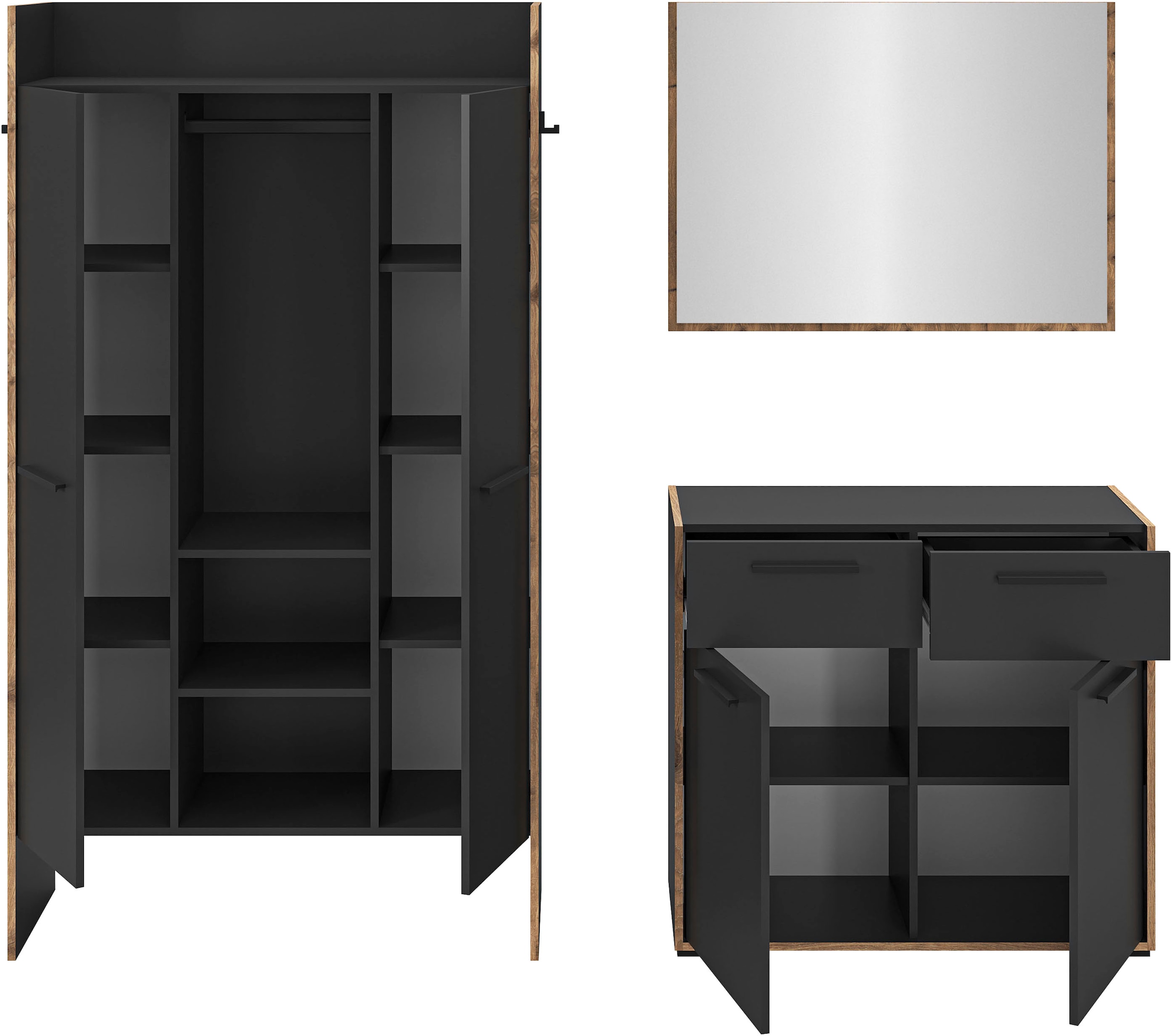 Home affaire Garderoben-Set »MUSTA, 3-teilig: Garderobenschrank, Kommode & Garderobenspiegel«