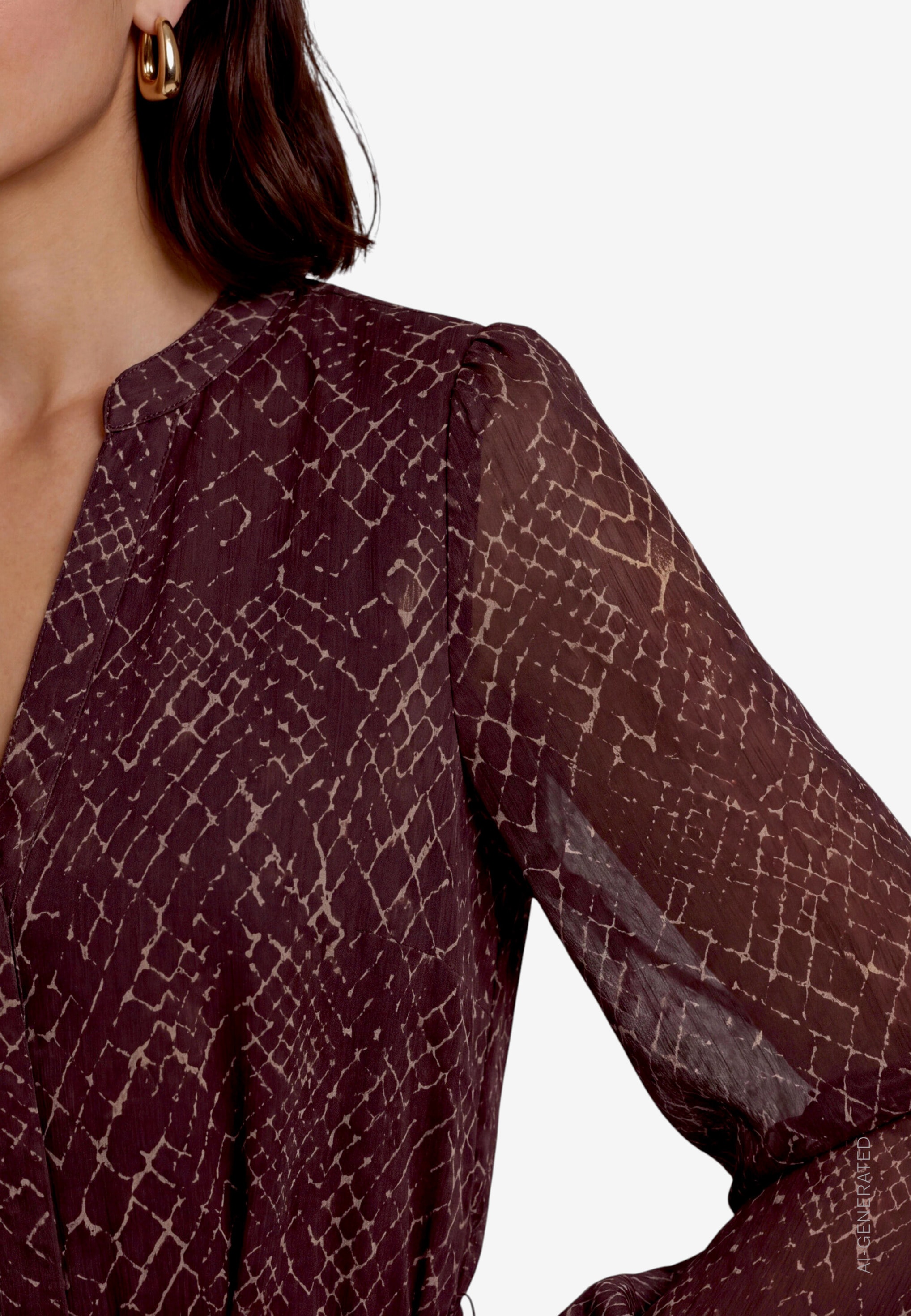 Zero Maxi robe Sans poches in Allover-Optik / Tunika-Kragen mit Bindeband