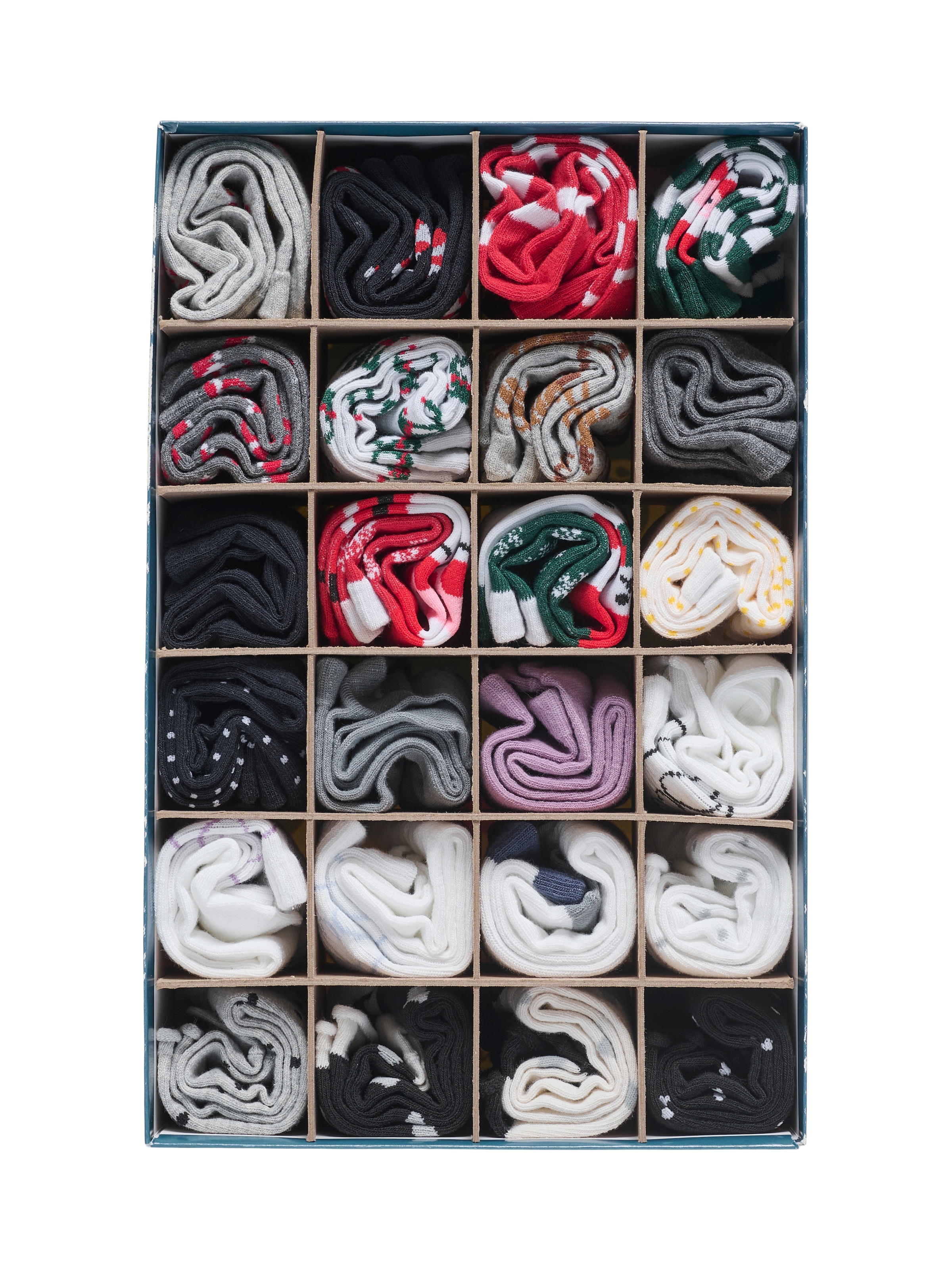 ONLY Chaussettes de loisirs »ONL24 MULTI XMAS SOCK Adventskalender« Paquet, 24 cuis tlg. 24 paires de chaussettes motifs de Noël, mélange coton