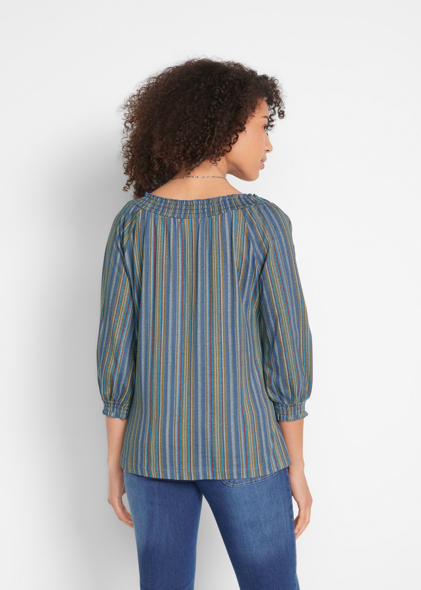 bonprix Tunikashirt »Shirt-Tunika 3/4-Arm, gestreift« 2 Stk. mit Streifen Muster und Rundhalsauschnitt mit Schleifenband