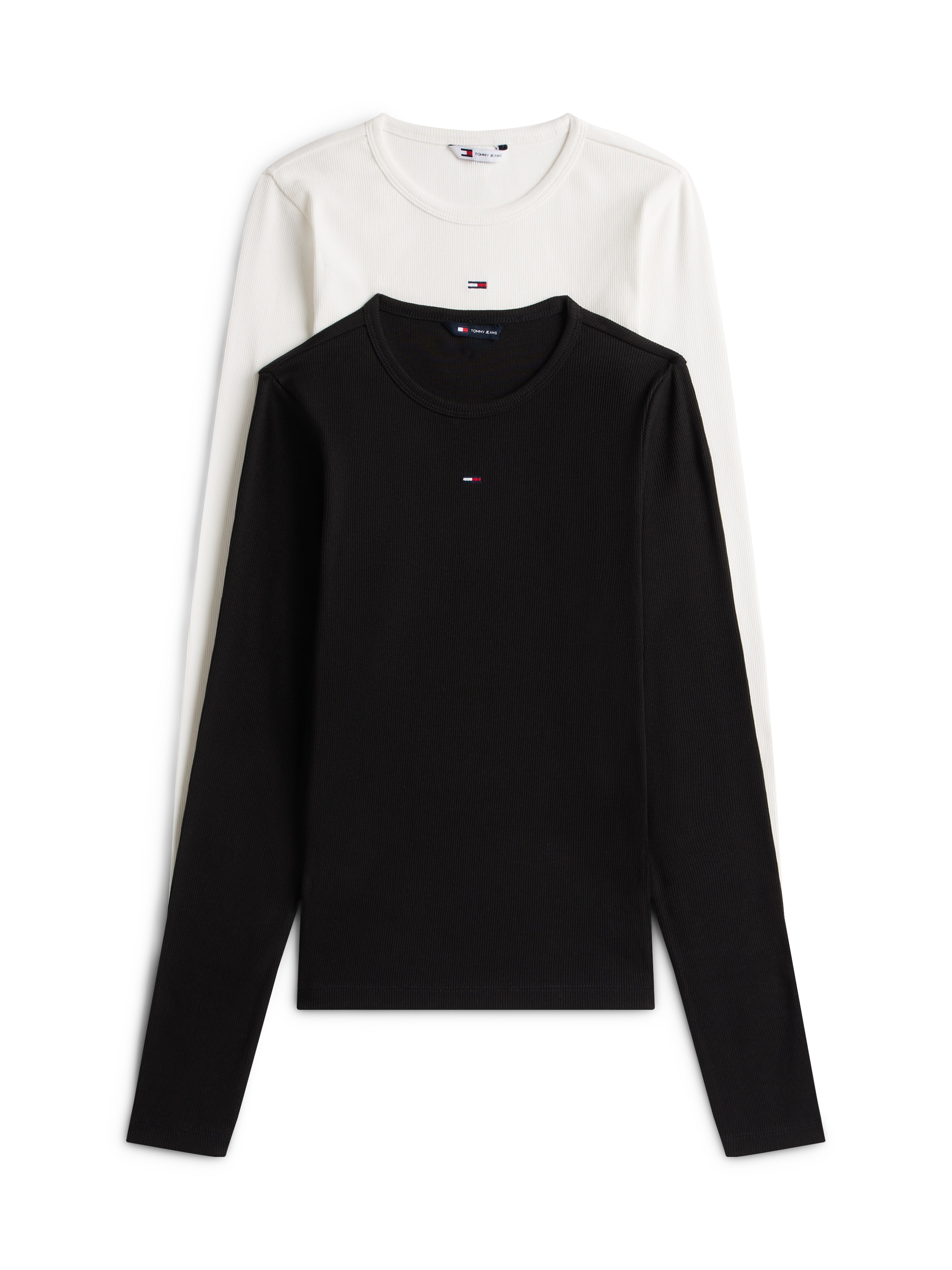 Tommy Jeans Langarmshirt »TJW 2PACK SLIM ESSENTIAL RIB LS« Packung, 2er-Pack, 2 Stk. in Rippoptik, mit Logostickerei