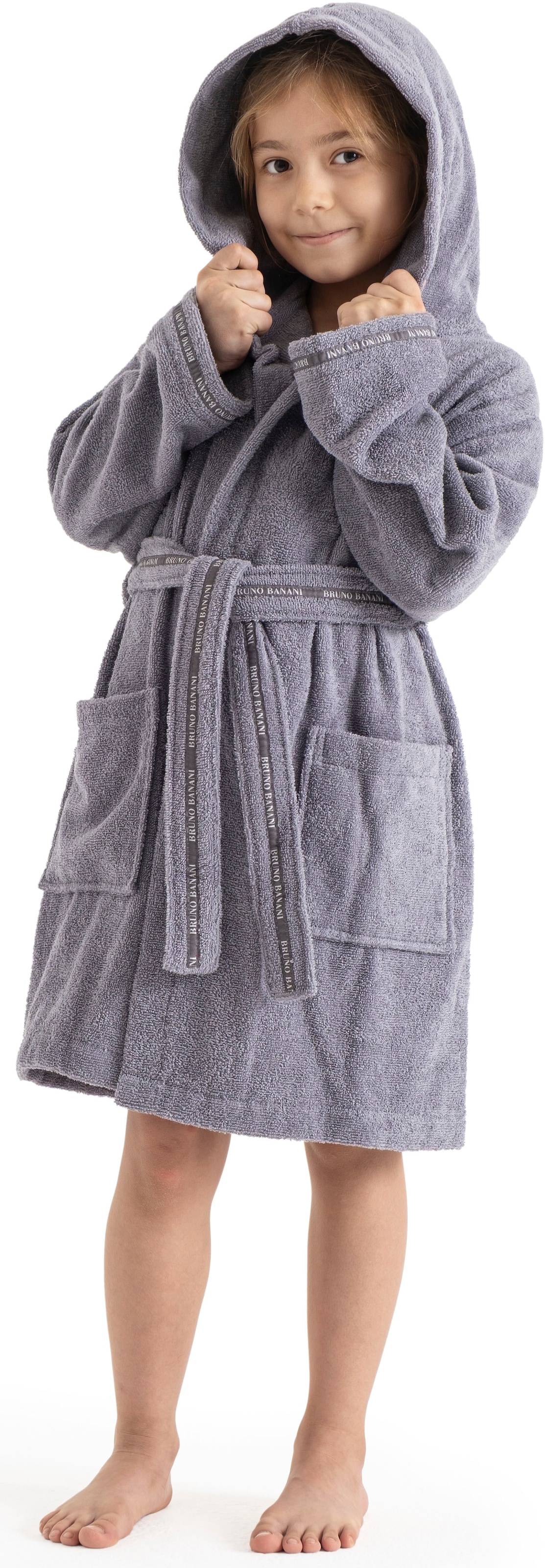 Bruno Banani Kinderbademantel »Danny, Ideal für Zuhause, Schwimmbad oder im Urlaub« 1 Stk. mit Logostreifen, aus 100% Baumwolle