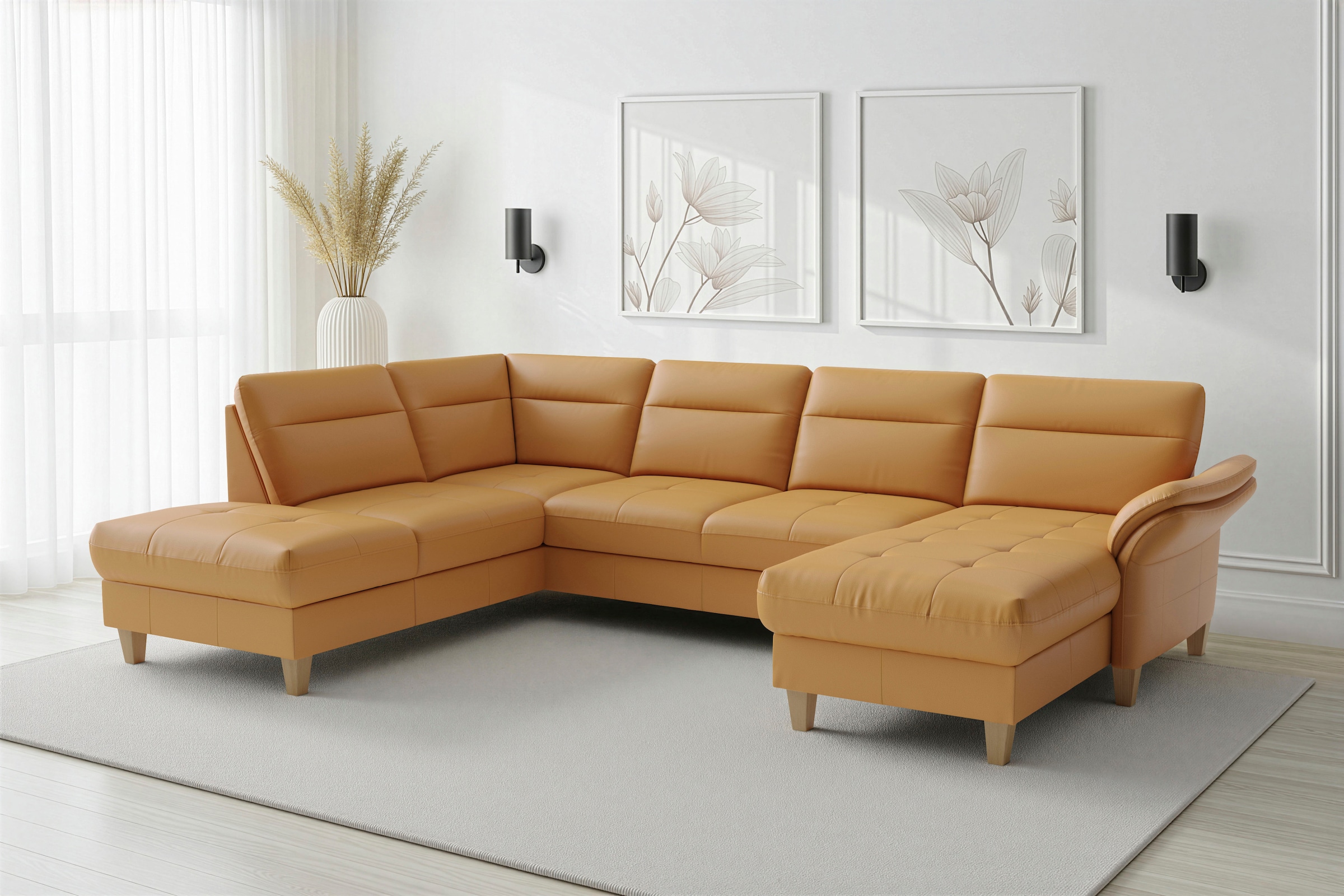 sit&more Wohnlandschaft »Pamela U-Form, B: 292 cm, optional Schlaffunktion & Bettkasten, Leder« wahlweise mit Armteilverstellung, Sofa mit Federkern, Sitzhöhe: 48 cm