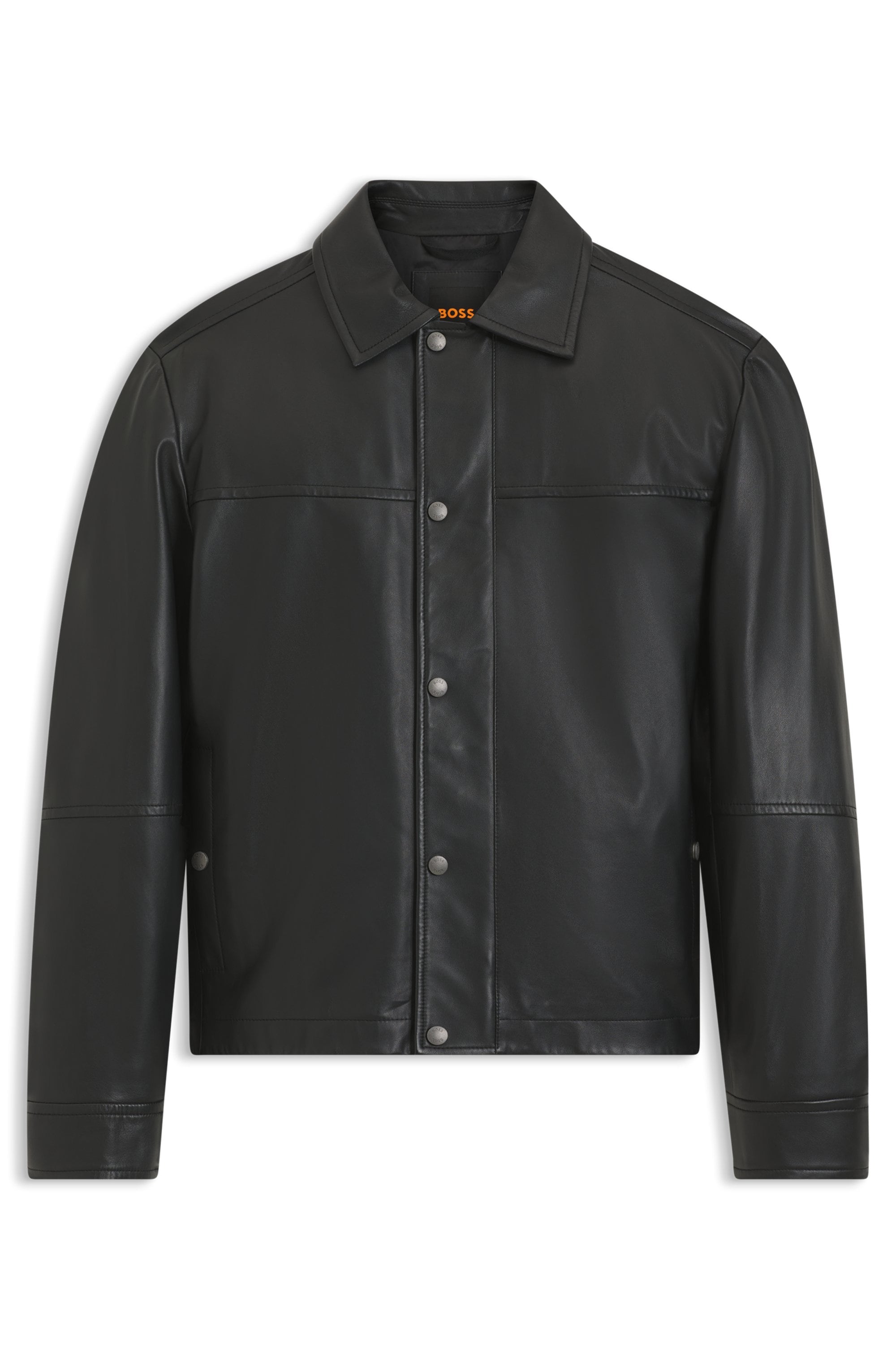 BOSS ORANGE Veste en cuir »Joban« cuir nappa lisse, coupe régulière, inscription en métal