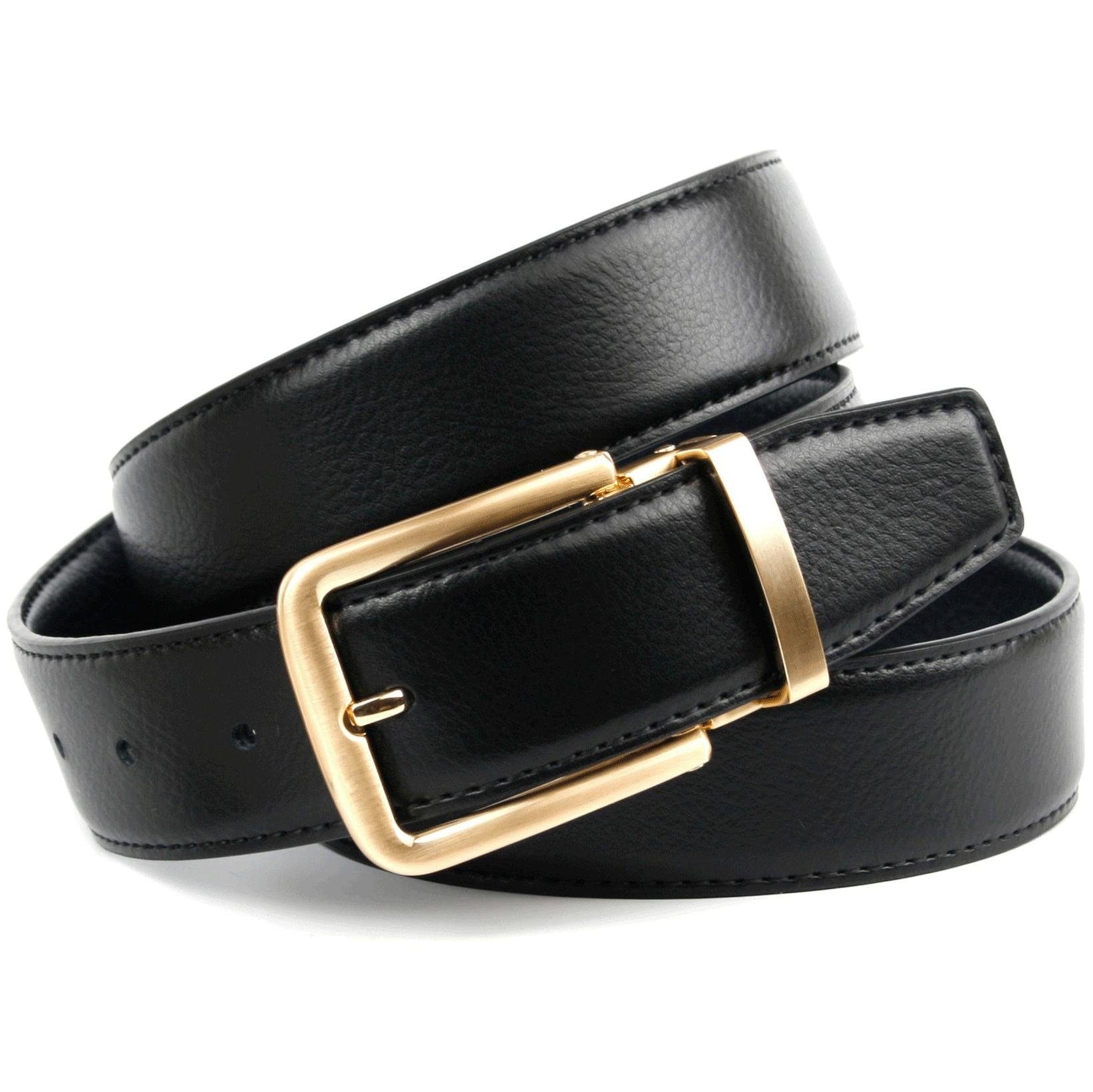 Anthoni Crown Ledergürtel Wendegürtel in dunkelblau und schwarz, Schliesse mattgoldfarben