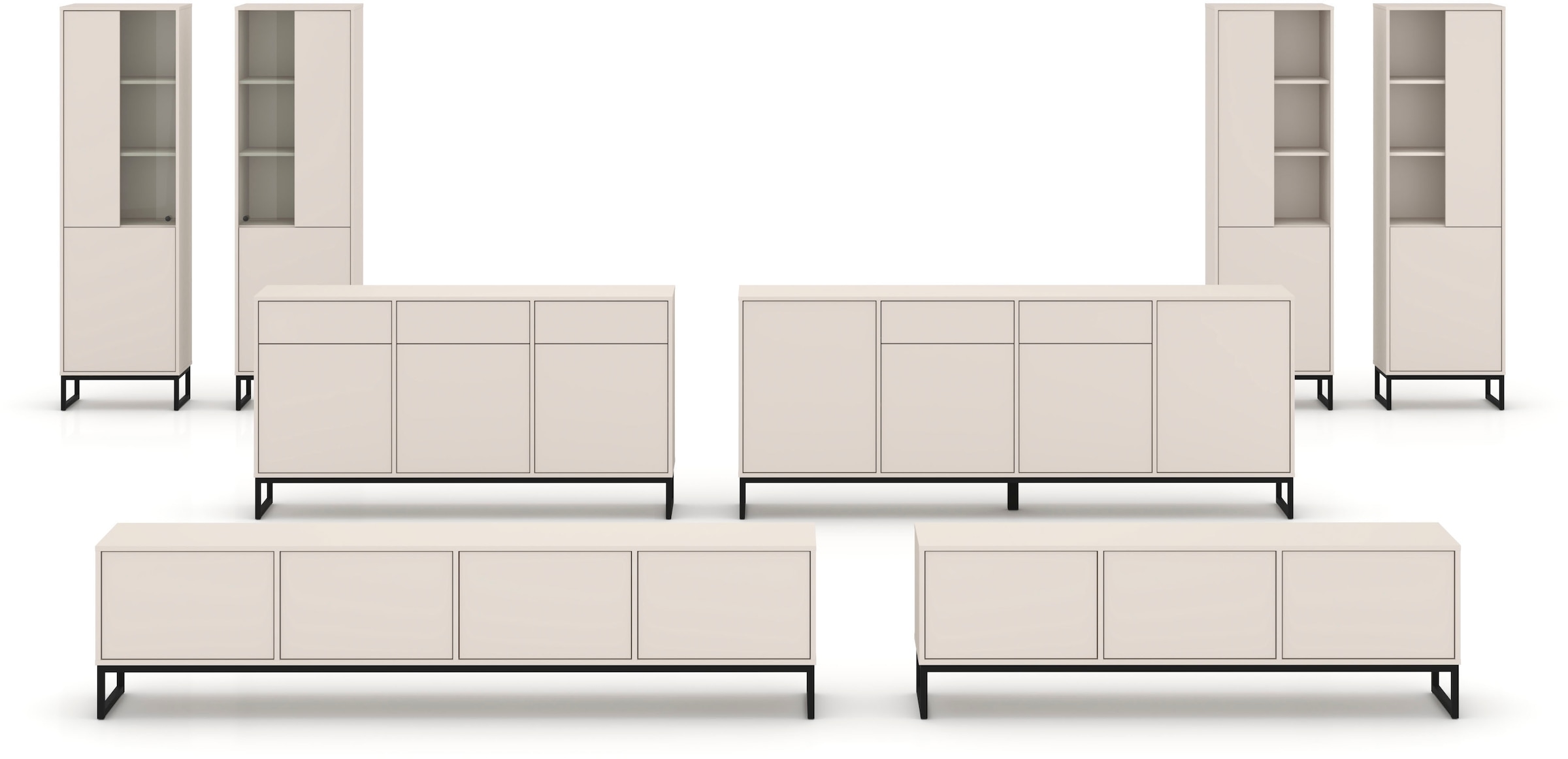 GOODproduct Vitrine »Loft, Höhe 180 cm, moderne grifflose Standvitrine mit 2 Türen« Hochschrank mit viel Stauraum, verstellbaren Einlegeböden, Regal