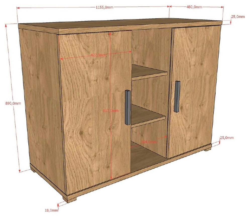 Vipack Commode à langer »SAM mit 2 Drehtüren u. offenen Fächern (Soft-Close) und viel Stauraum« bis 15 kilos surface décor chêne facile d'entretien 115,5 cm