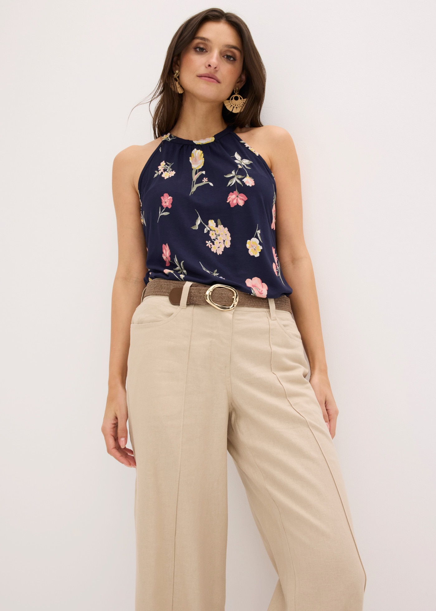 bonprix Pantalon palazzo  aus Leinen und Viskose, Loose Fit, eleganter Stil