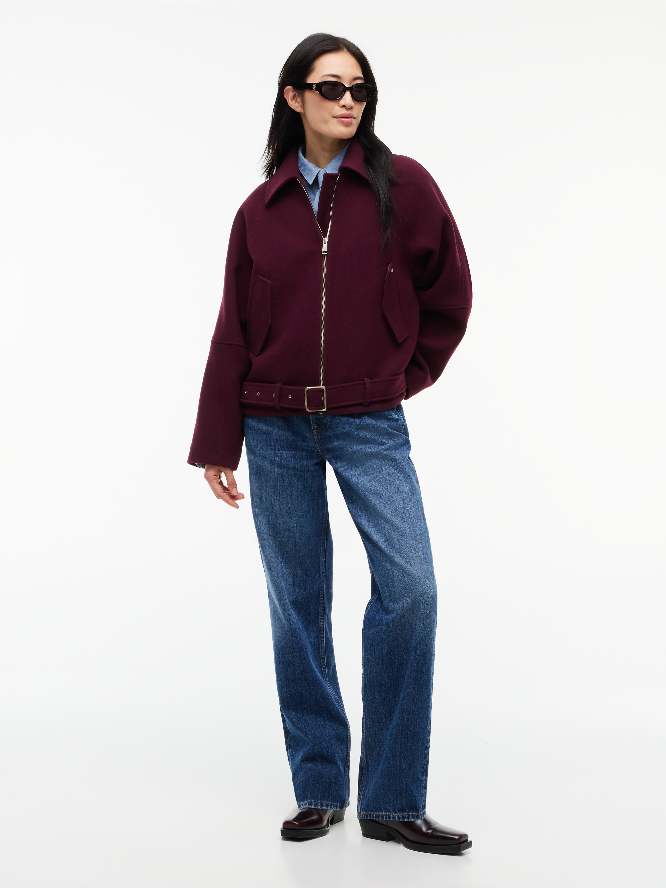 Tommy Jeans Veste courte »TJW ZIP THRU WOOL JACKET« mélange de matériaux, avec laine