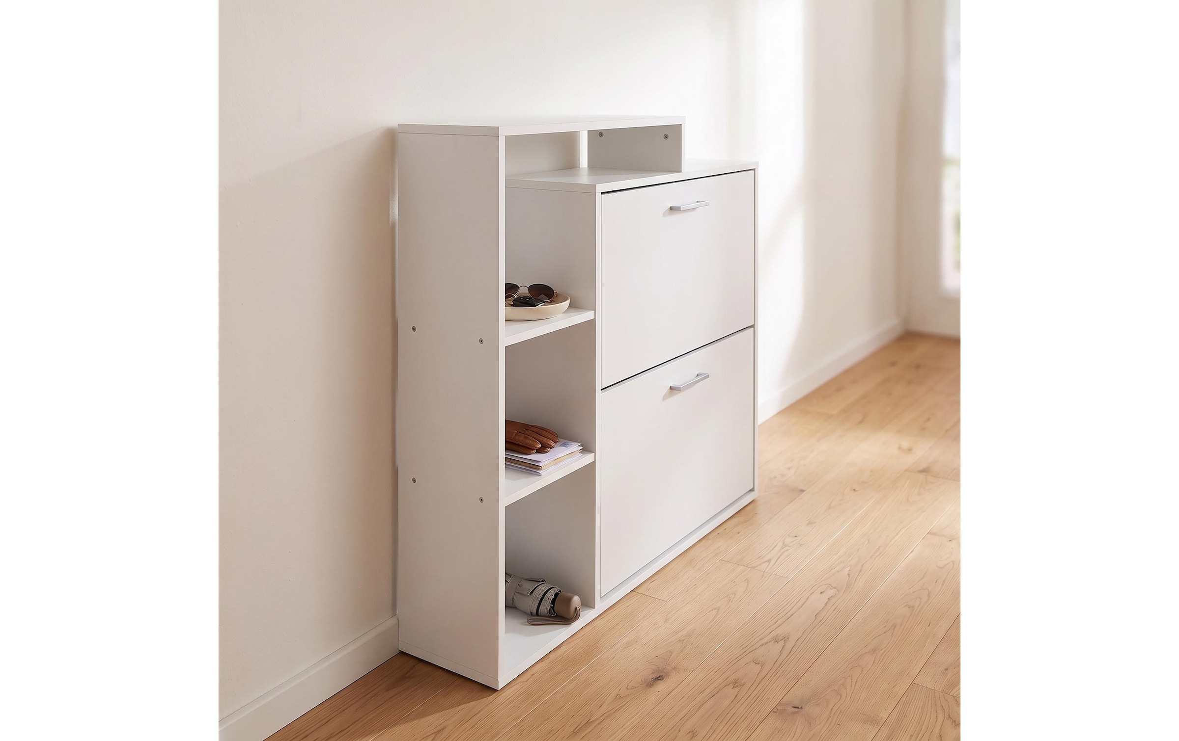 relaxdays Armoire à chaussures »Schuhkipper 80 x 90 cm, Silber/Weiss«