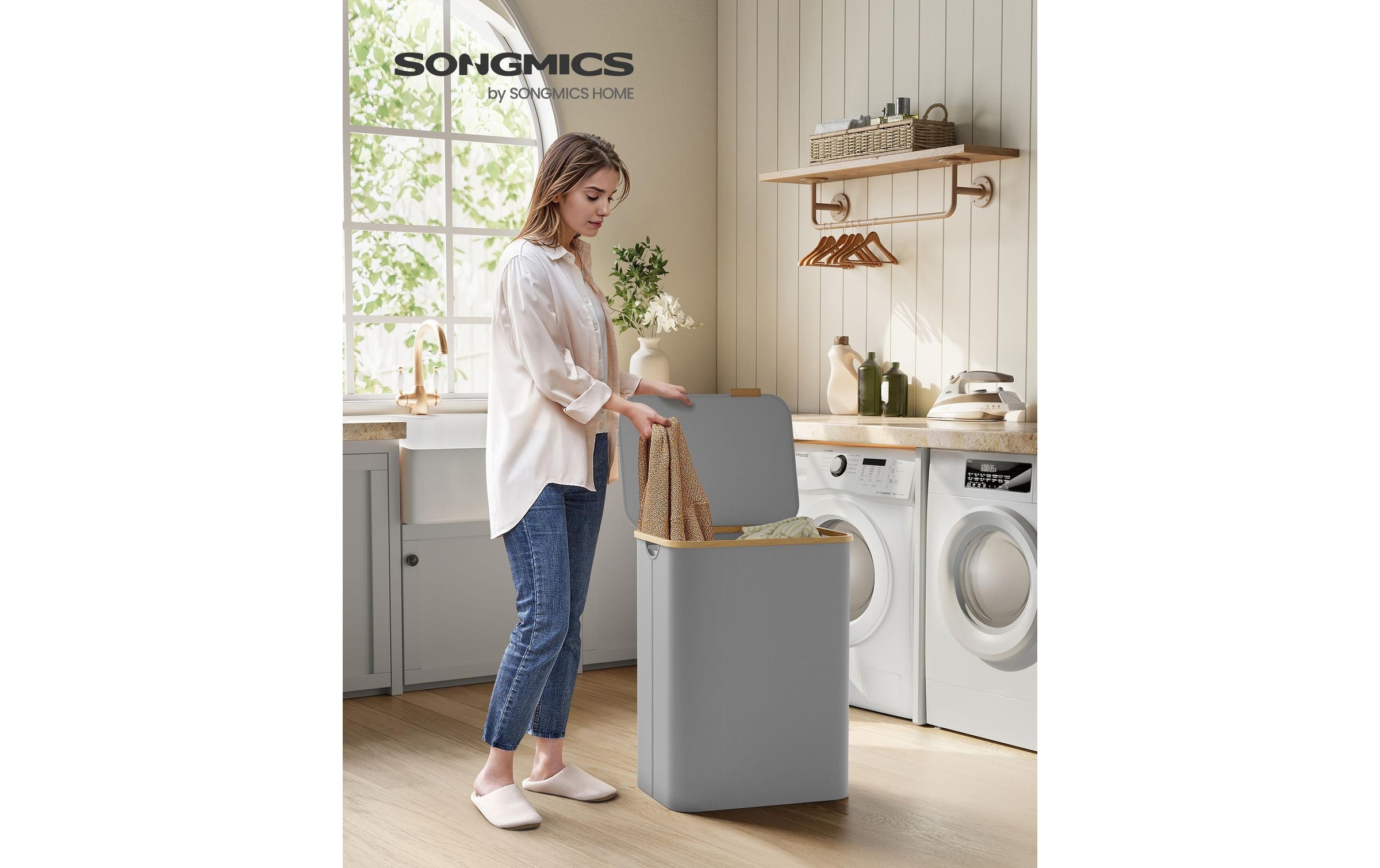 SONGMICS Wäschekorb »zusammenklappbar mit 2 Fächern 130 l«