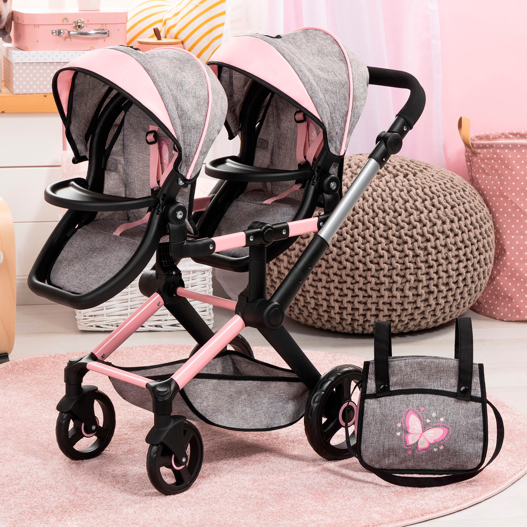 Bayer Puppen-Zwillingsbuggy »Xeo Twin« mit Wickeltasche