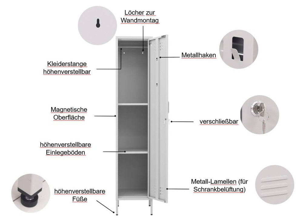 GOODproduct Armoire à portes battantes »Siena Kleiderschrank Schrank Metallschrank Mehrzweckschrank Spind« Armoire en acier en 4 couleurs métalliques,  réglable en hauteur, verrouillable, best-seller Otto´s Choice