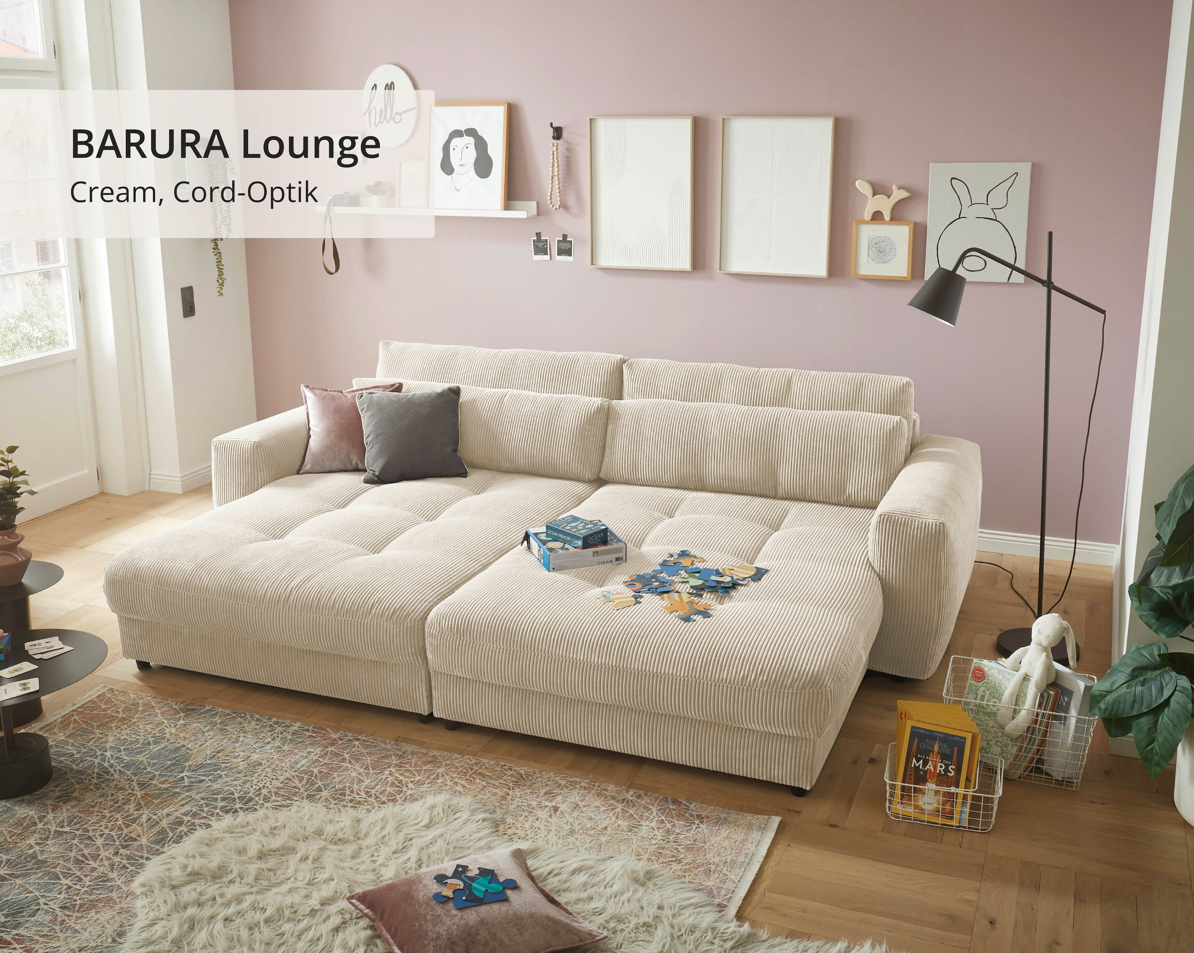 ED EXCITING DESIGN Big-Sofa »Loveseat, 2-Sitzer, Barura, Breite 292« Big-Sofa mit 2 Nierenkissen
