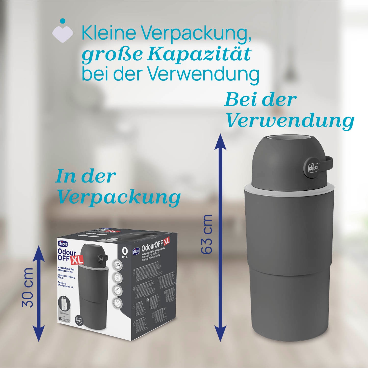 Chicco Windeleimer »Teleskop, Odour off XL« inklusive 1 Pck. Müllbeutel Odour Off und einem Müllbeutelspender
