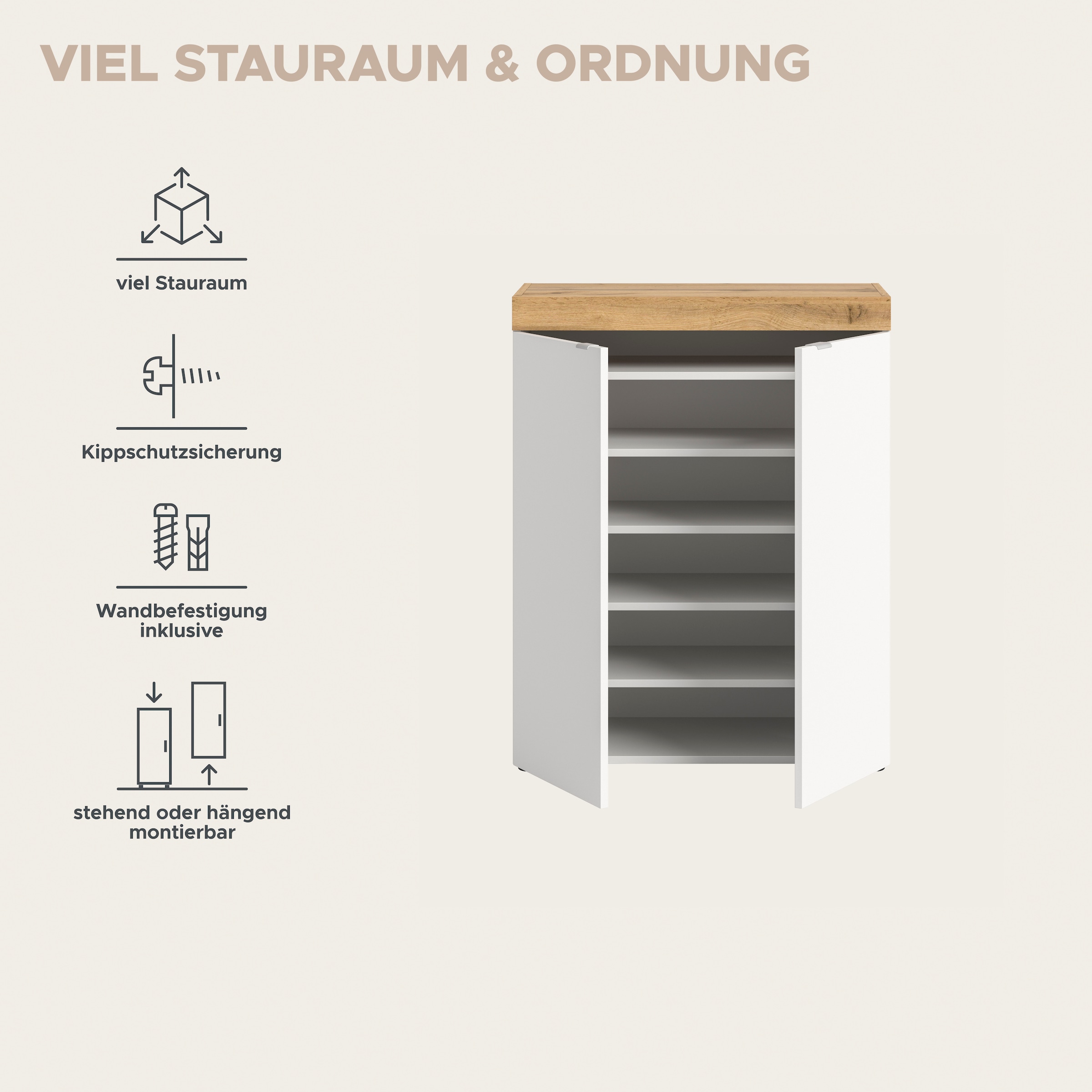 GOODproduct Armoire à chaussures »MAMBO II, Breite 77 cm, 2 Türen, 5 Einlegeböden« 1 cuis tlg. armoire à chaussures, commode à chaussures, couloir, entrée