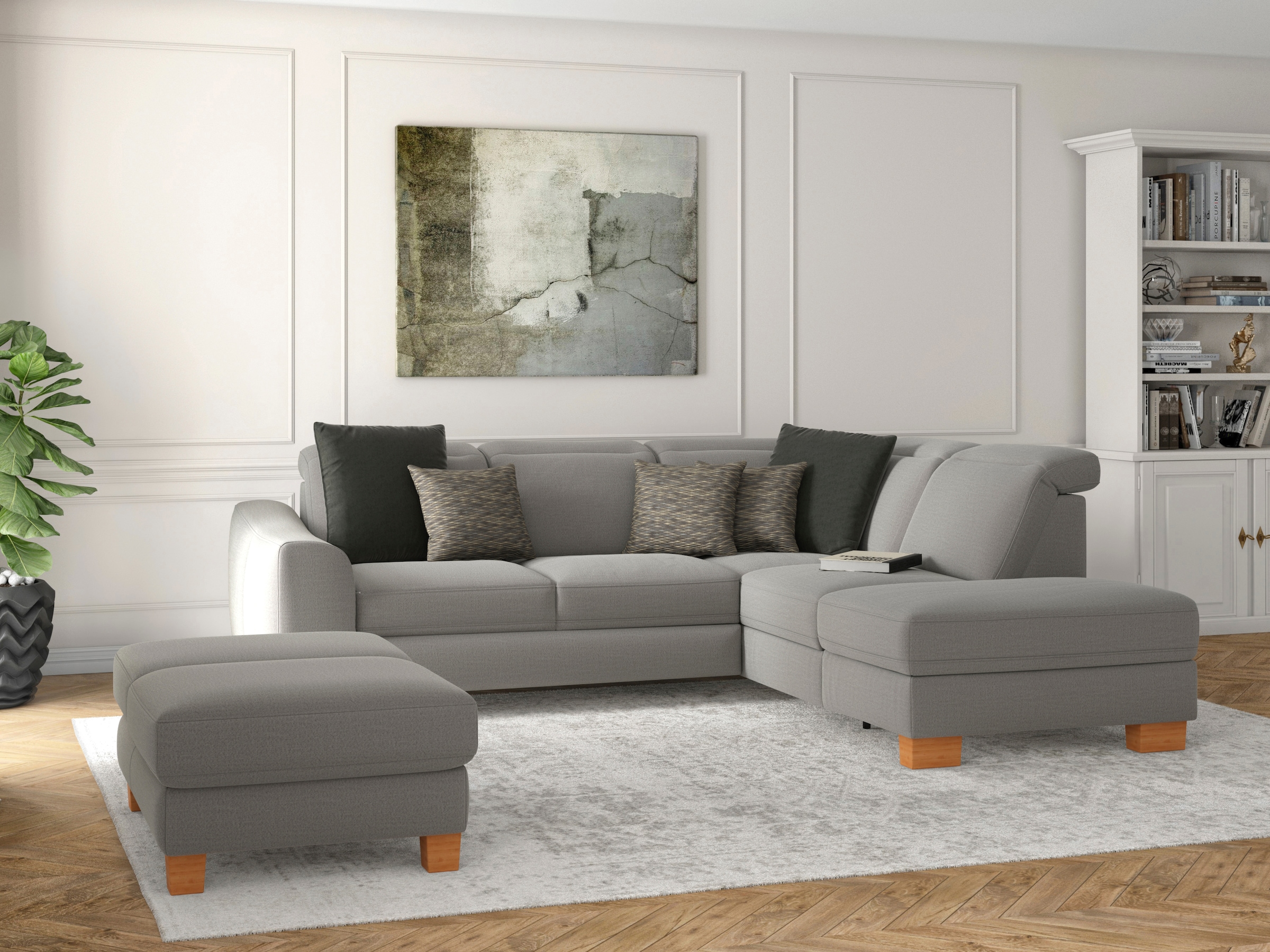 sit&more Canapé d'angle »Dundee L-Form« mit Federkern und Massivholzfüssen, wahlweise mit Kopfteilverstellung