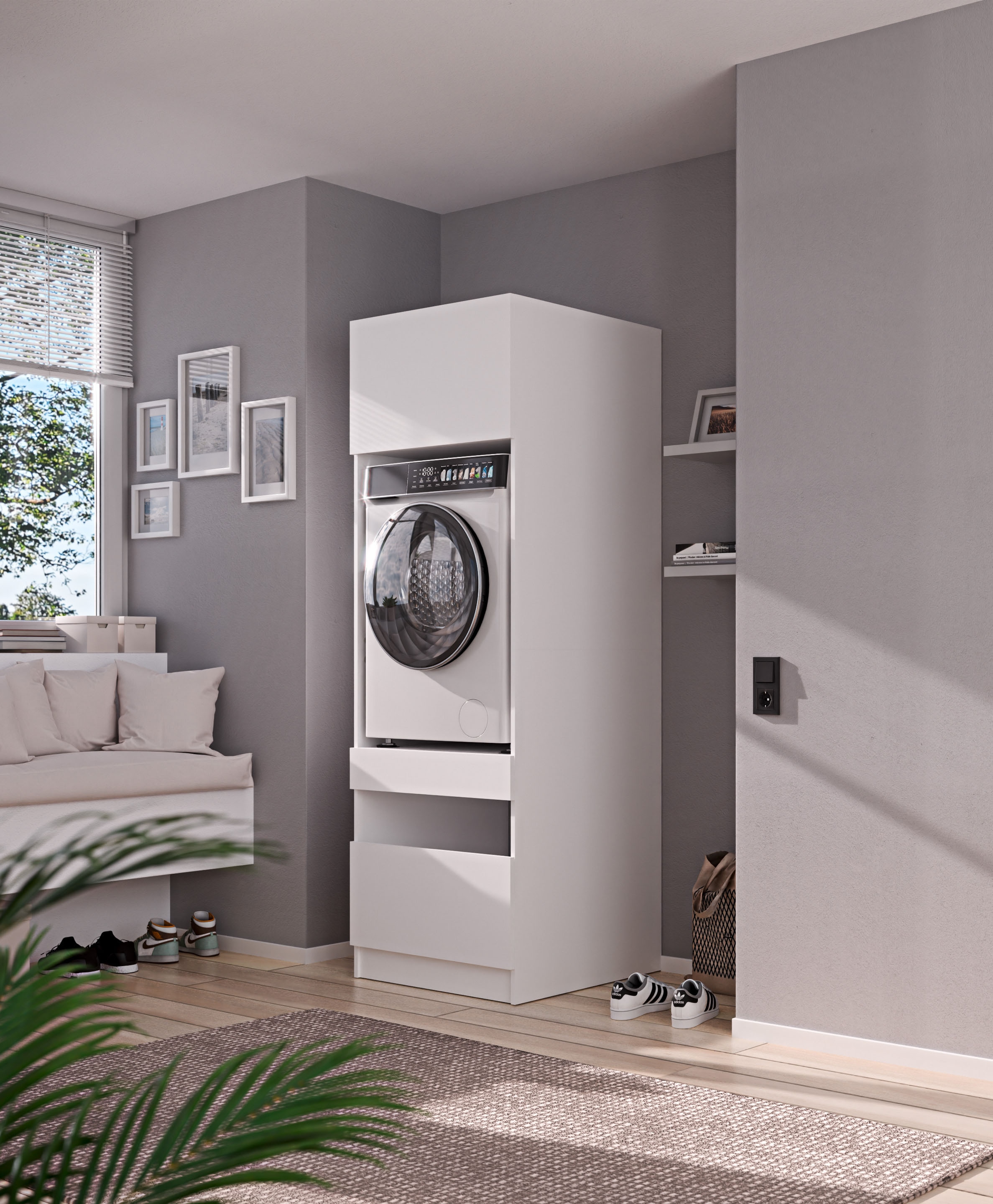 BASIC by Balculina Waschmaschinenumbauschrank »Washhome B/T/H 68x200x68 cm« 1 Stk. tlg. Breite 68cm, ausziebarer Tablerboden