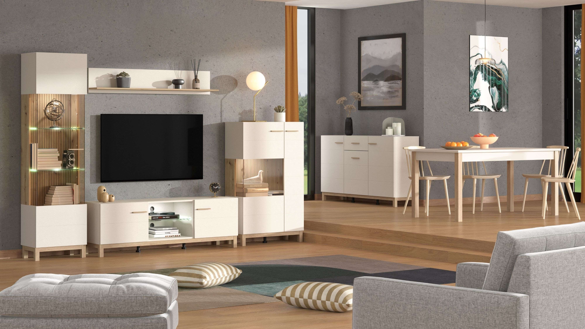 Home affaire Vitrine »Essex Vitrinenschrank, Glasschrank, Standvitrine, Highboard/Sideboard« 1 Tür, 4 Einlegeböden, 5 Fächer, Gesamtmasse (B/T/H): 51,5/35/191,5 cm