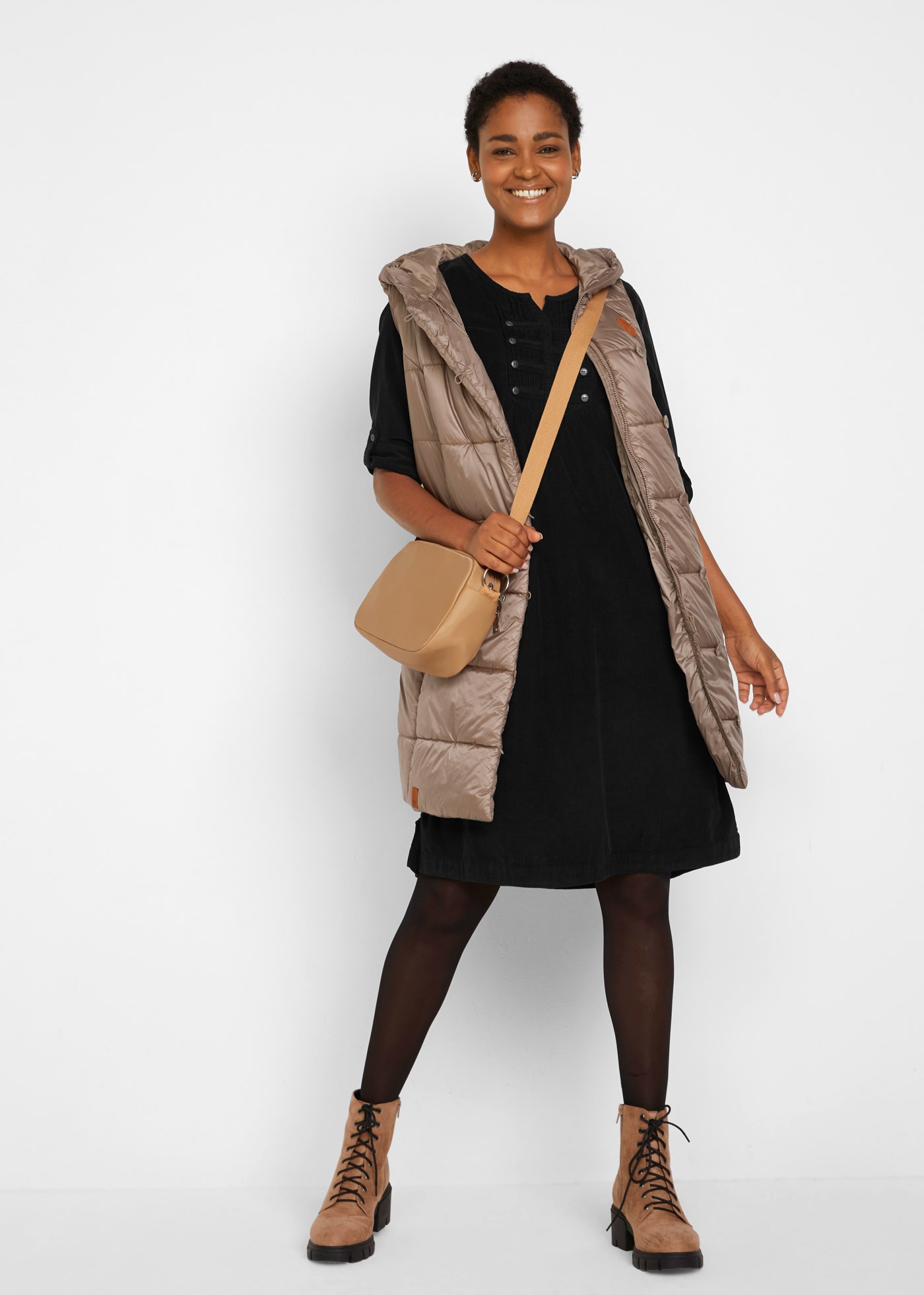 bonprix Blusenkleid »Cord-Blusenkleid aus reiner Baumwolle« für Alltag, aus Baumwolle, in A-Linie, mit 3/4-Ärmeln