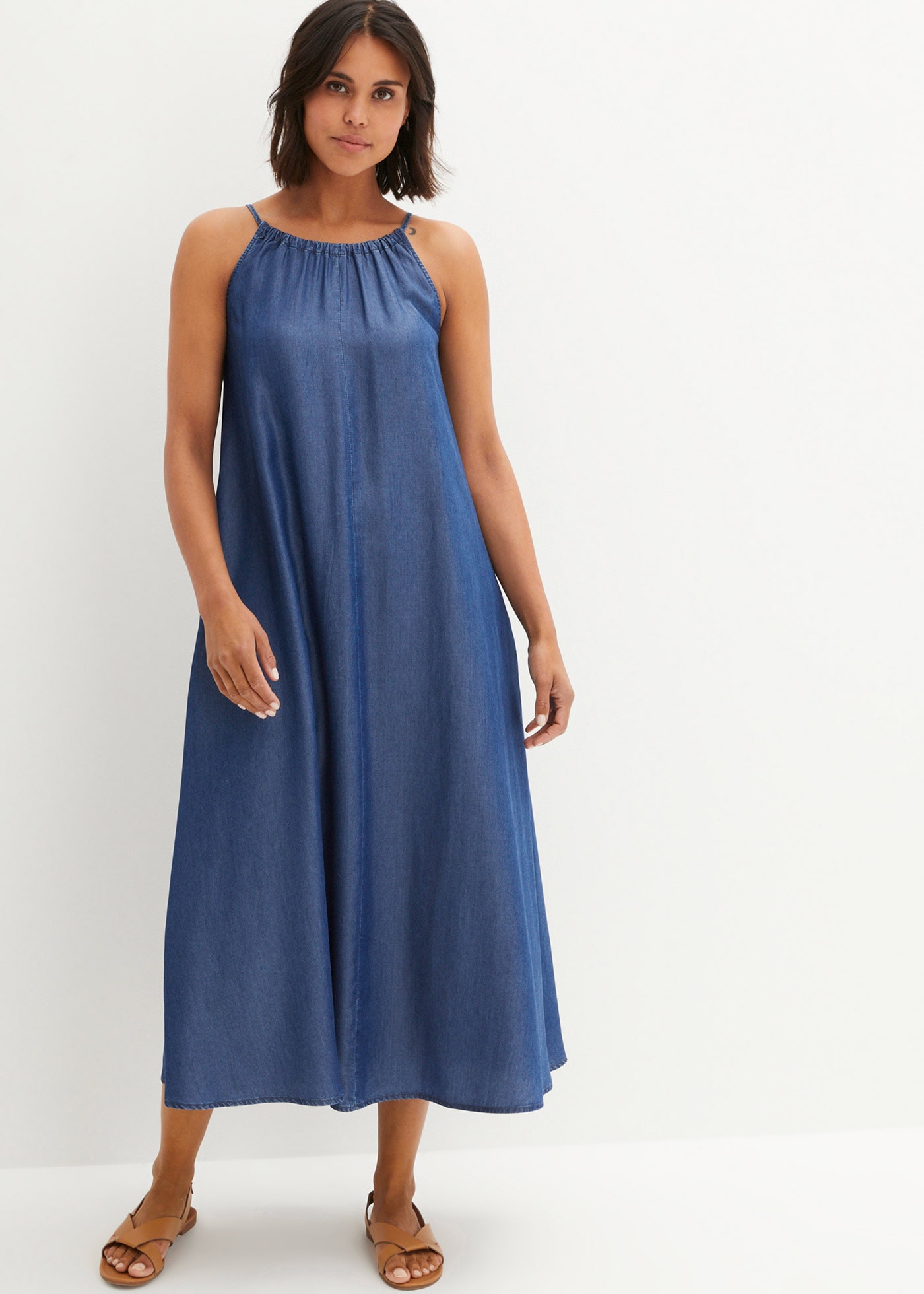 bonprix Jeanskleid »Jeanskleid aus fliessendem Lyocell« für lässigen Look, aus Lyocell (TENCEL™), in A-Linie