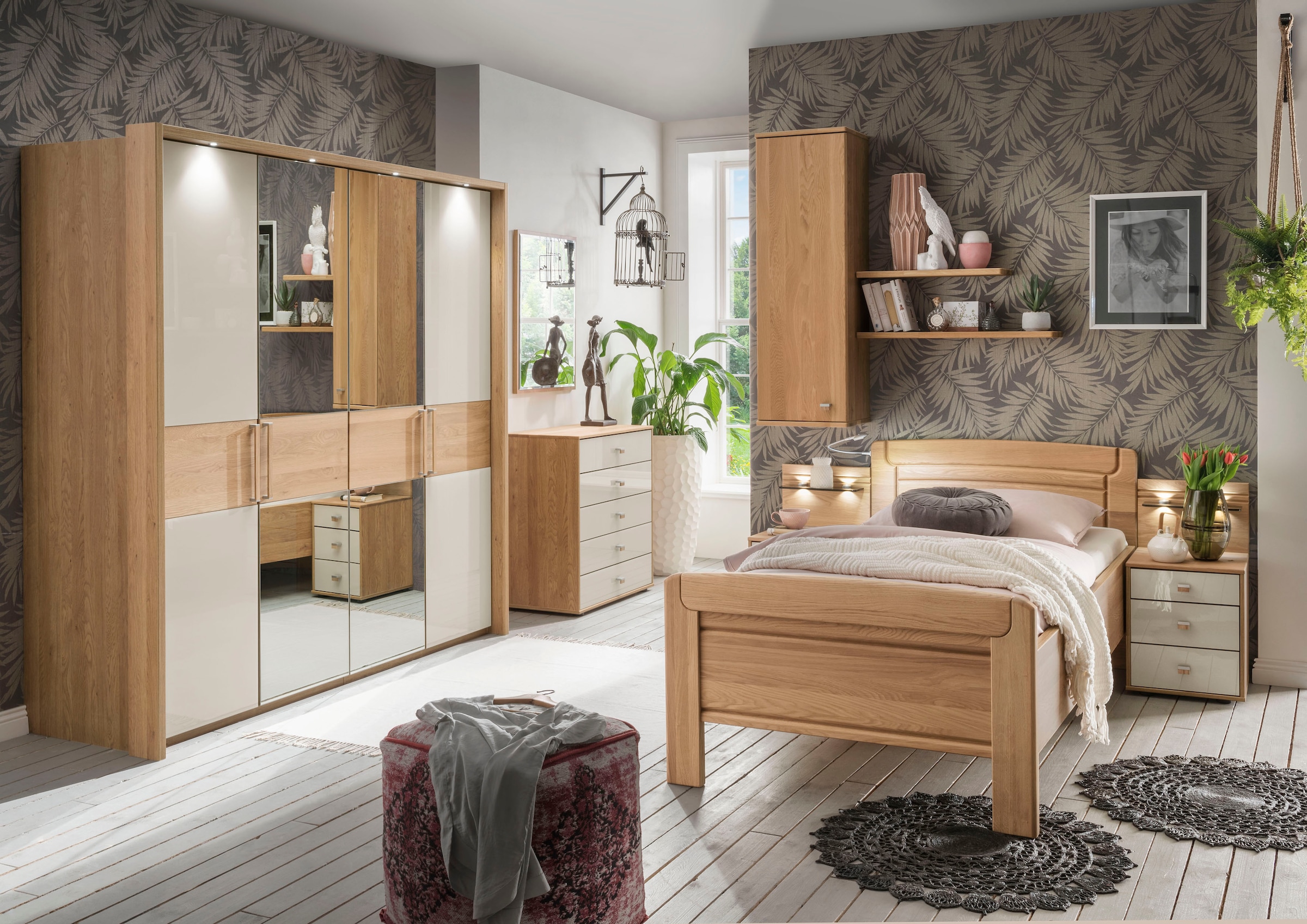 WIEMANN Holzbett »Kiruna, Bettgestell, Bettrahmen, teilmassiv Eiche« 4-fache Liegehöhenverstellung, MADE IN GERMANY,  Kopf- und Fussteil aus Massivholz, verschiedene Grössen, in Komforthöhe