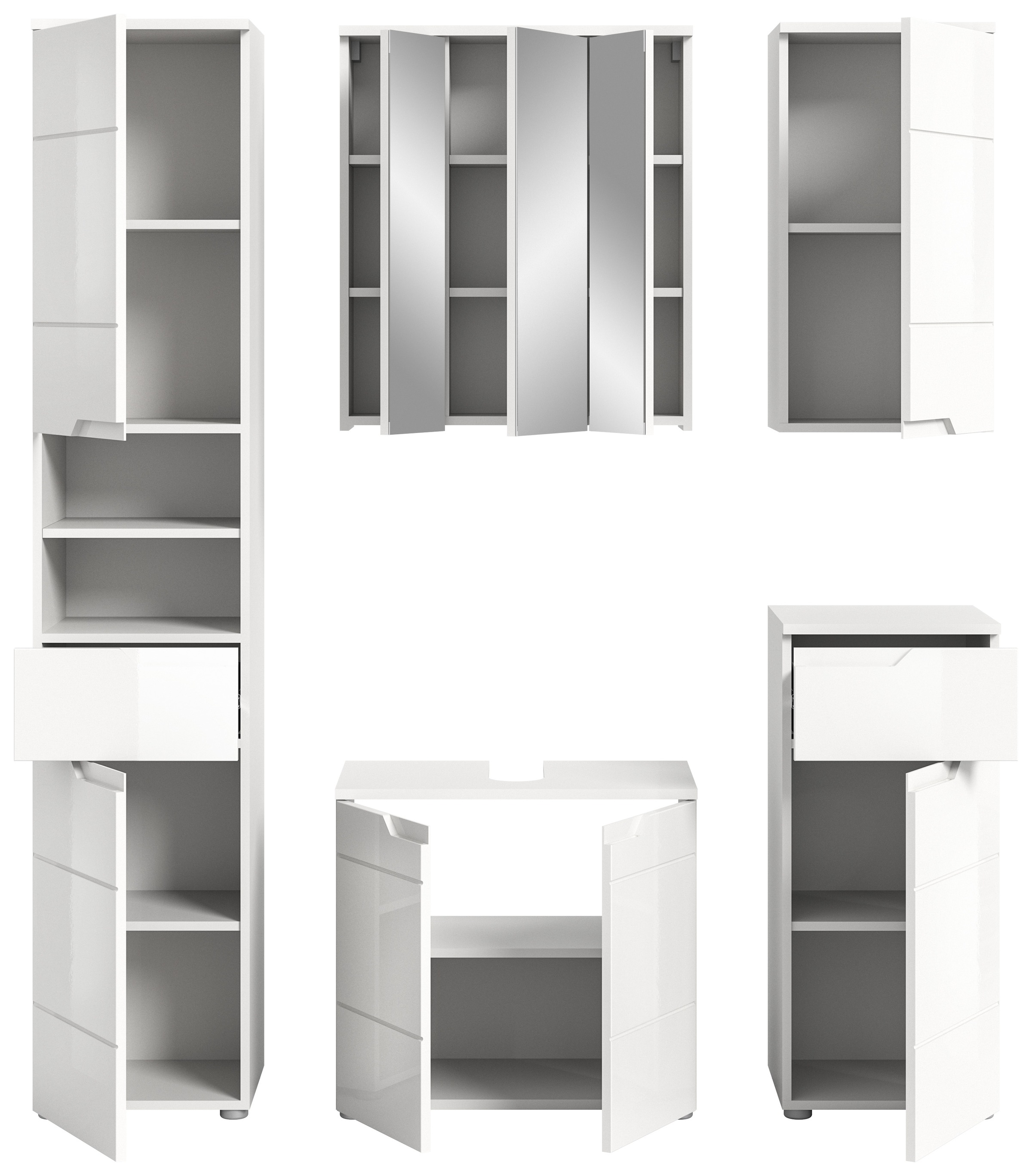 welltime Badmöbel-Set »CAPRI, 5-teilig, mit eingefasster Griffmulde, bestehend aus:«