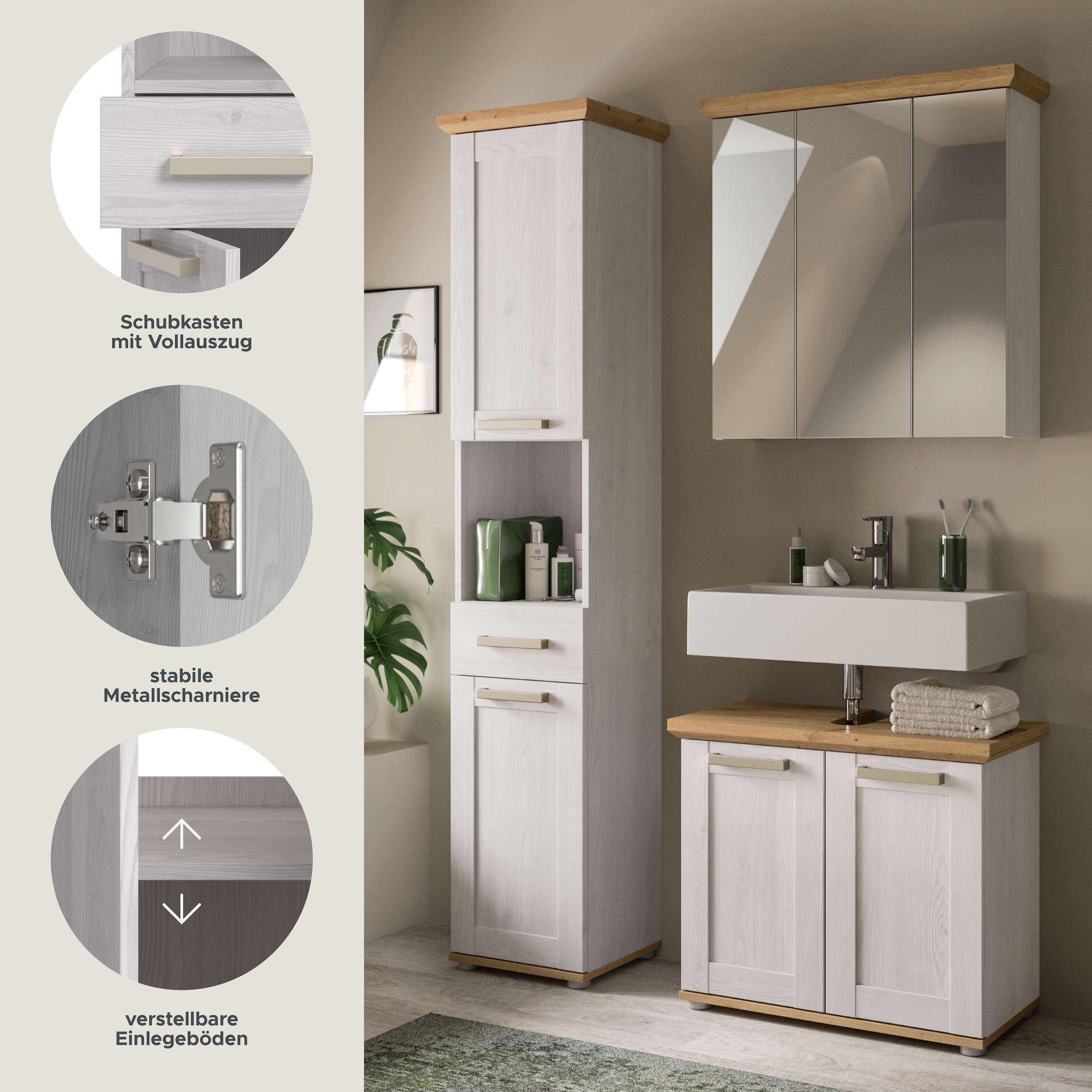 welltime Ensemble de meubles de salle de bain »COSENZA« best. aus: 1 Hochschrank, 1 Spiegelschrank, 1 Waschbeckenunterschrank, 3 cuis tlg.