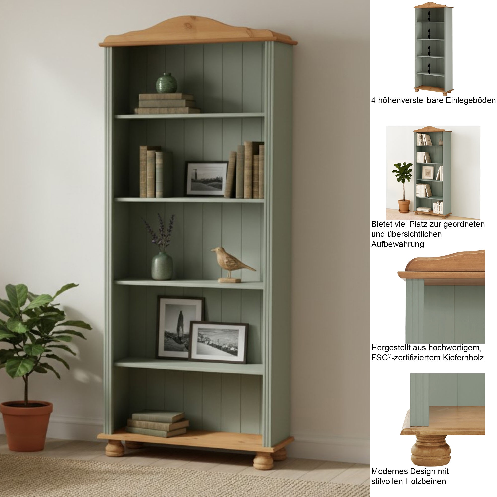 GOODproduct Étagère »Mette Bücherregal mit 5 offenen Fächern« en pin massif, en différentes tailles et couleurs