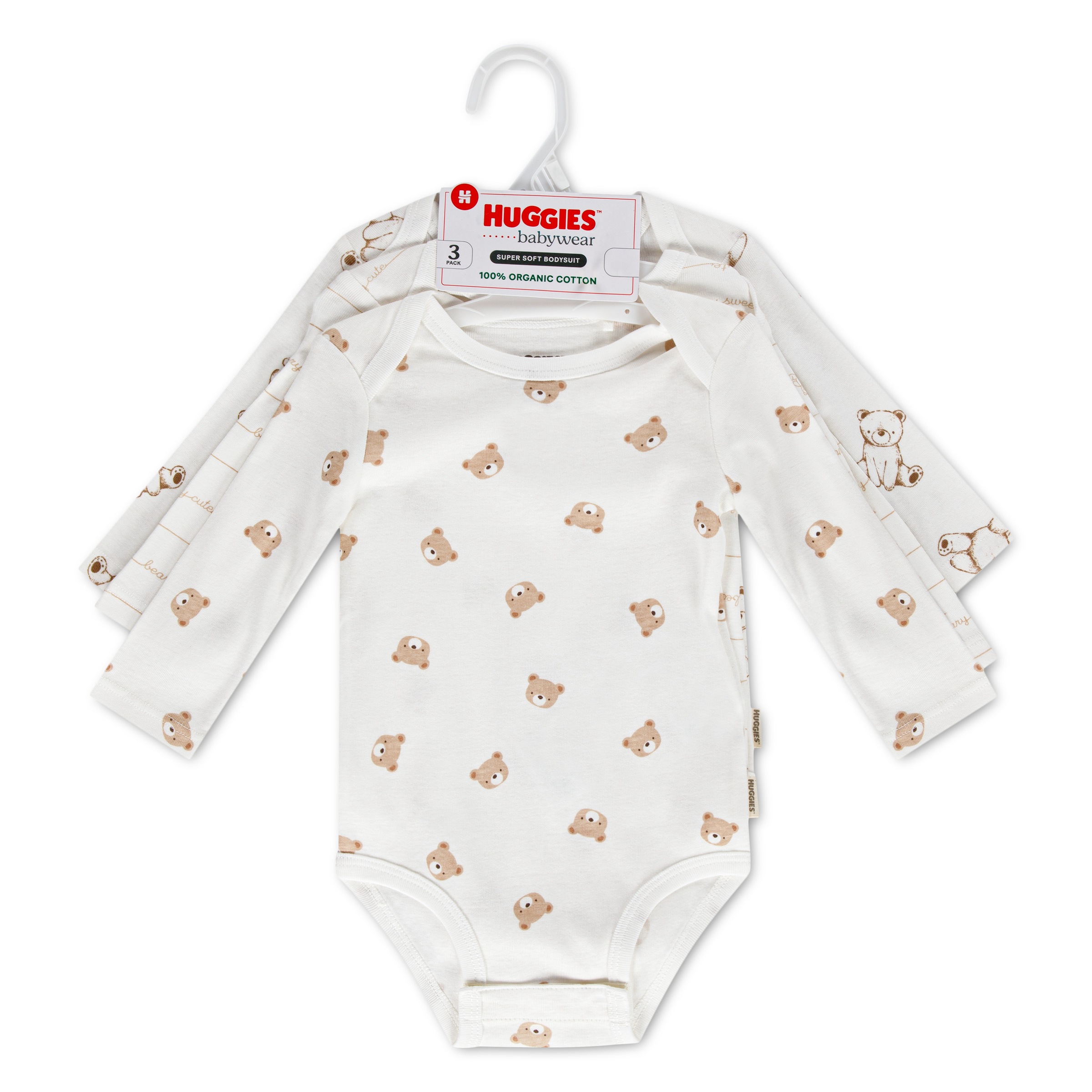 HUGGIES babywear Langarmbody »HUGN 3 PK BODYSUIT« Packung, 3 aus Baumwolle, Bärchendessins