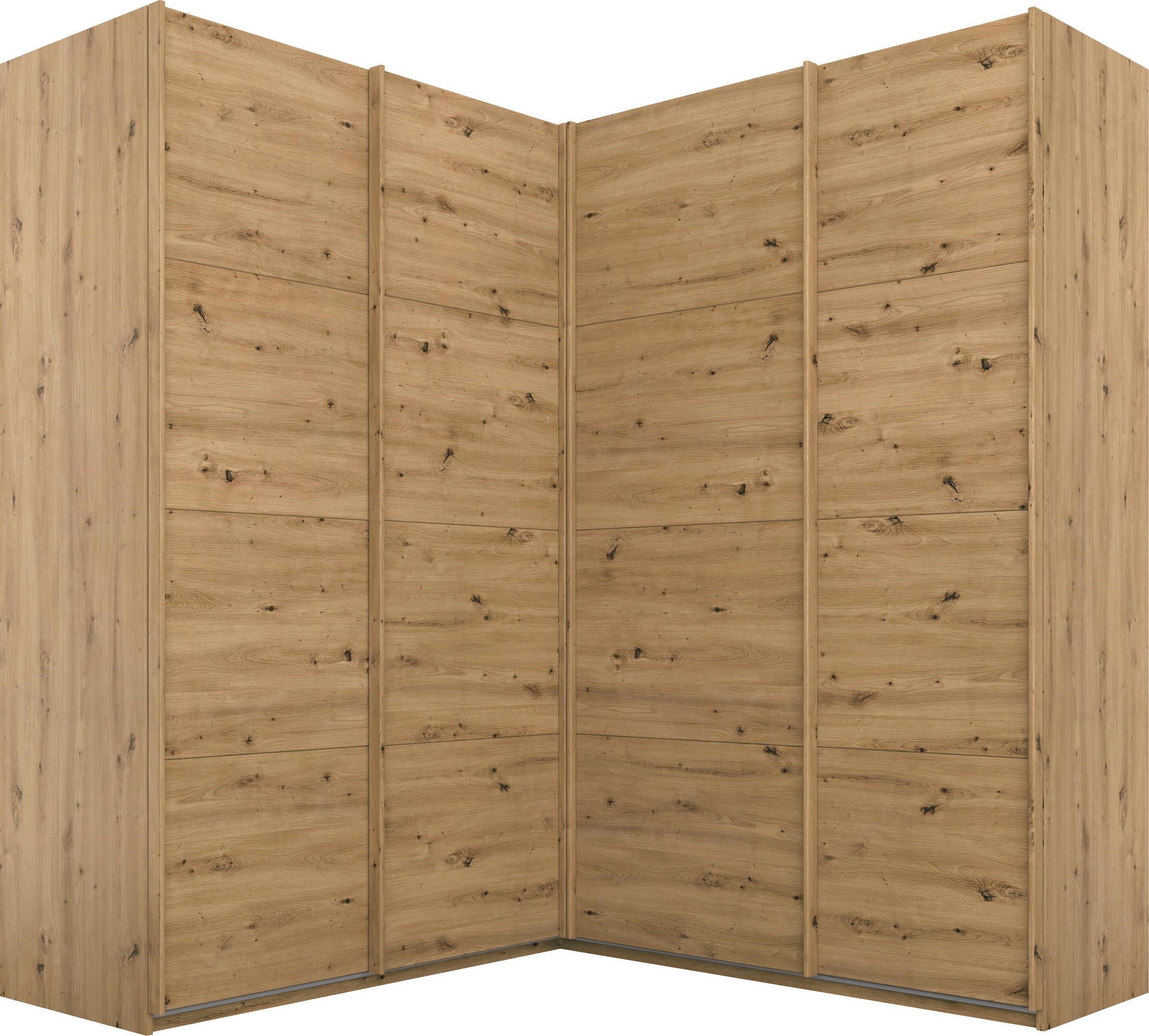 rauch Schwebetürenschrank »Schrank Garderobe Eckkleiderschrank QUADRA Front in Dekor/Hochglanz« Mass 181x187 cm, Höhen 210/229 cm, inkl. Soft-Close-Funktion,  extra grosser Eckschrank inkl. Schubladeneinsatz MADE IN GERMANY