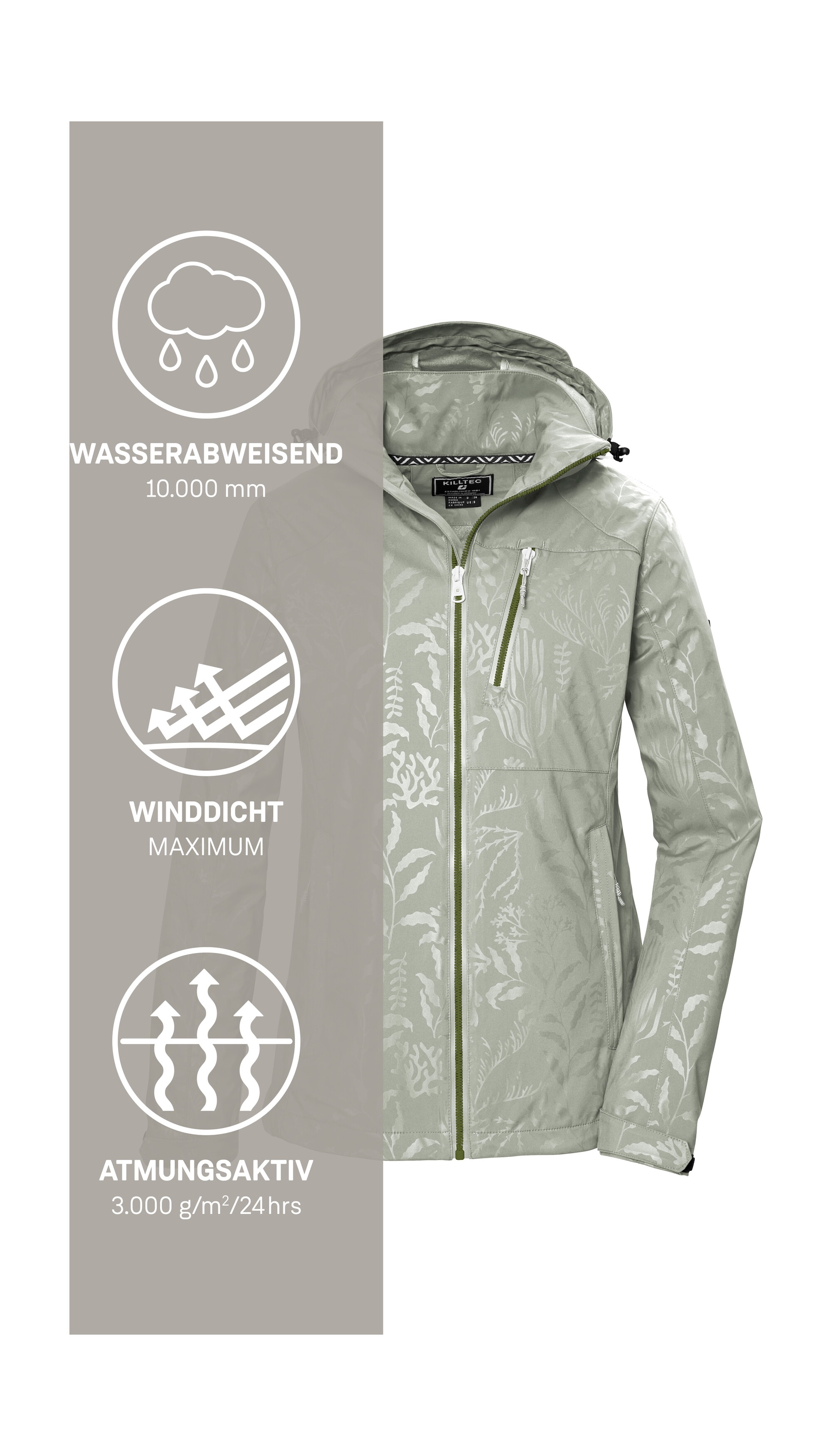 Killtec Veste softshell »KOS 122 WMN SFTSHLL JCKT FLORAL« veste softshell : coupe-vent et imperméable, respirante, capuche amovible